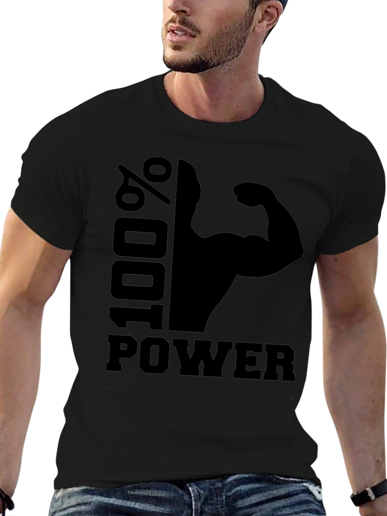 100% Power Graphic T-Shirt - Black Gym Fitness Tee