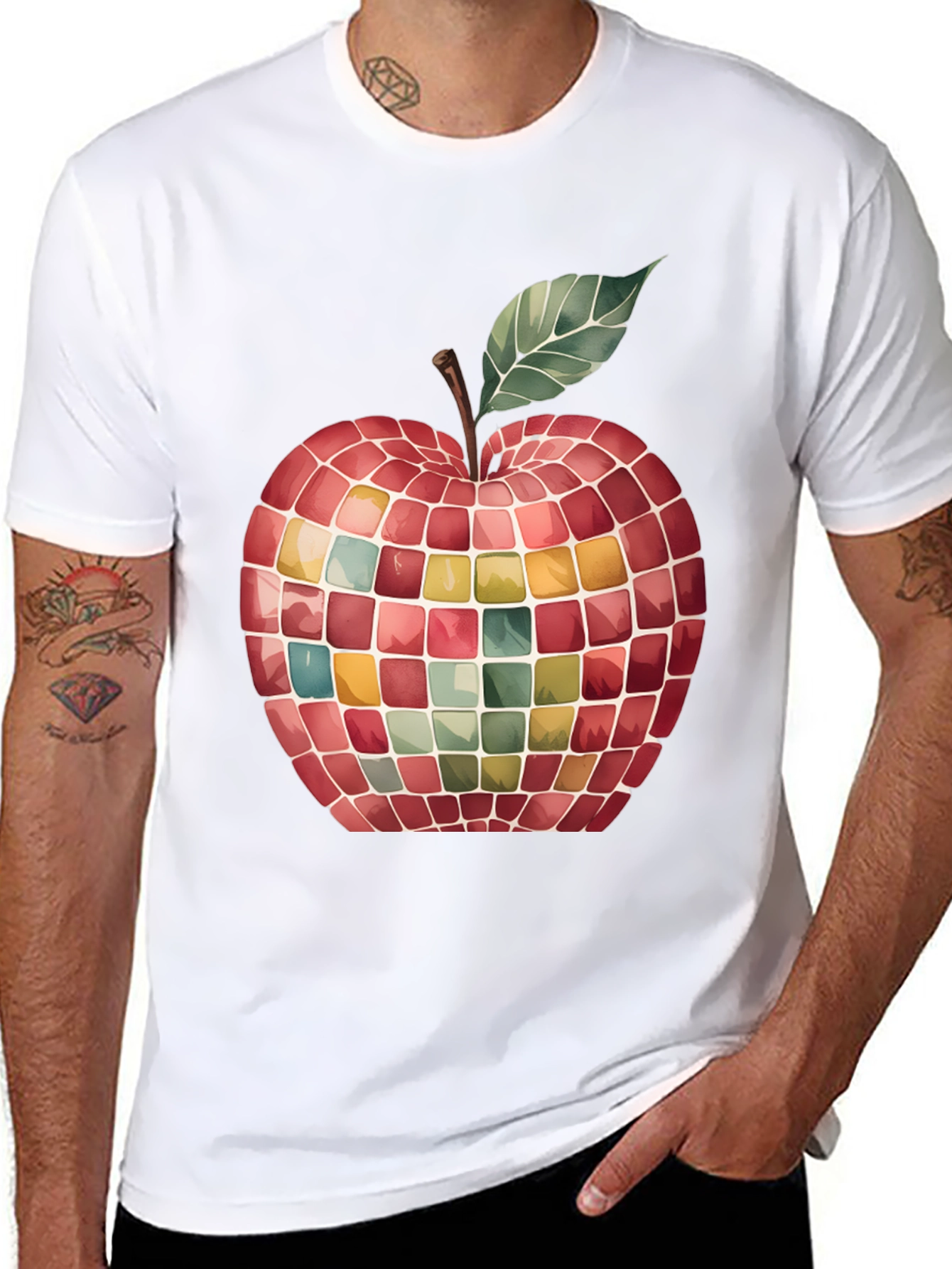 Mosaic Apple Graphic Tee - Unique Design