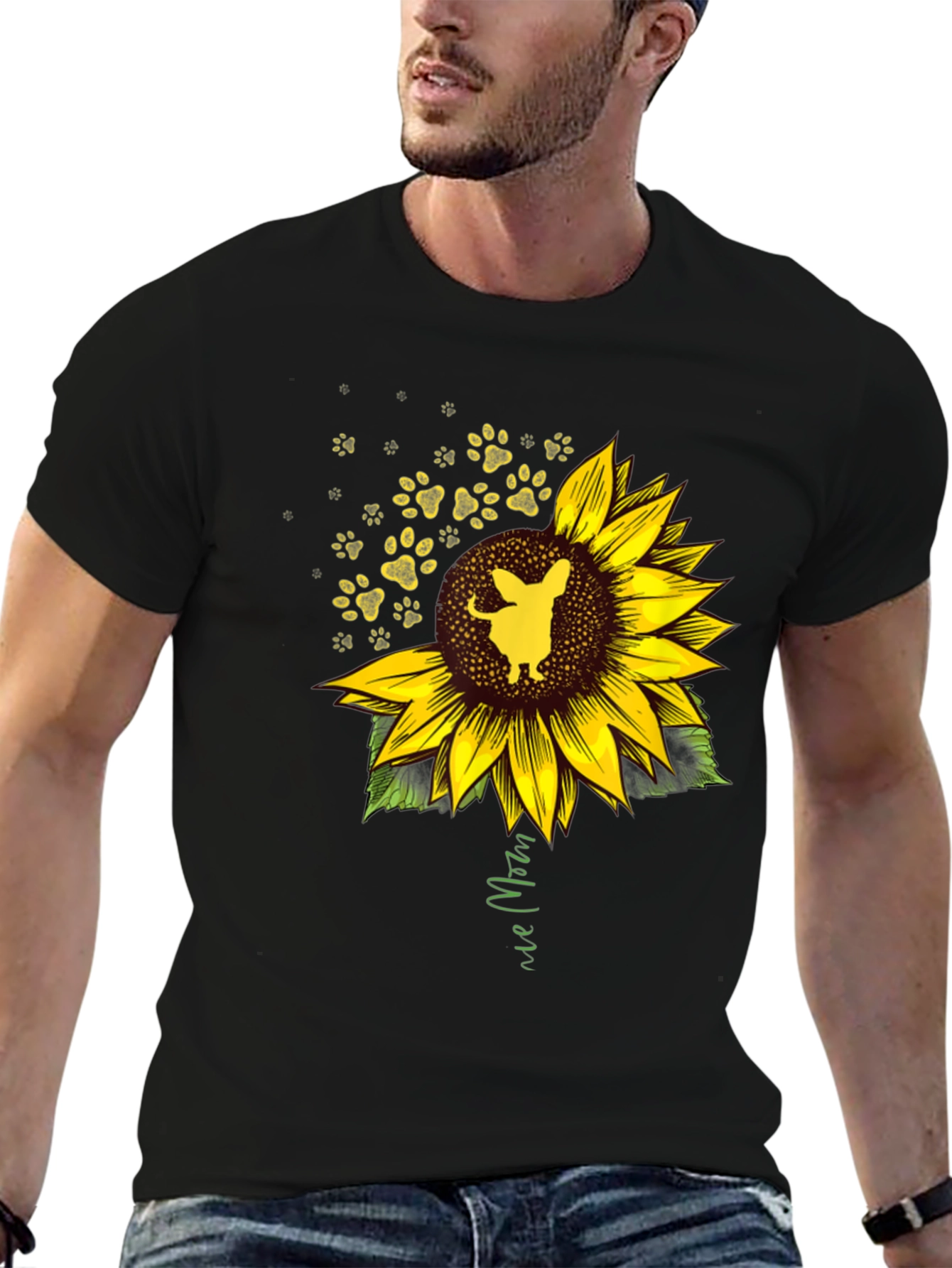 Dog Mom Sunflower Graphic Tee - Black