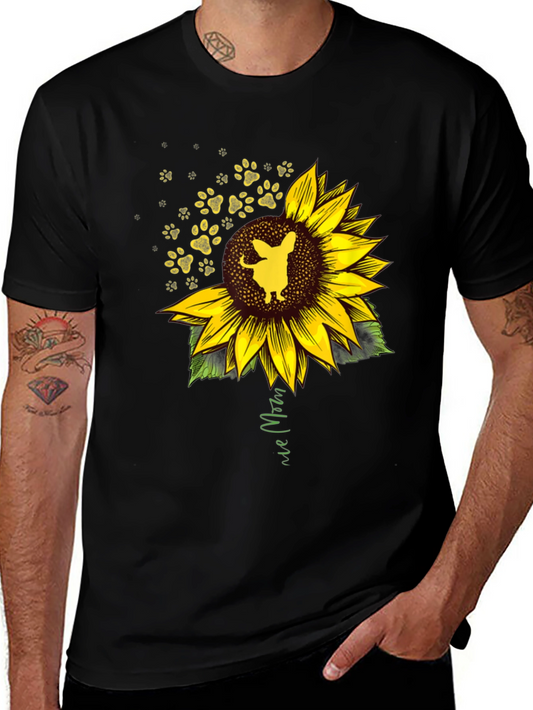Dog Mom Sunflower Graphic Tee - Black
