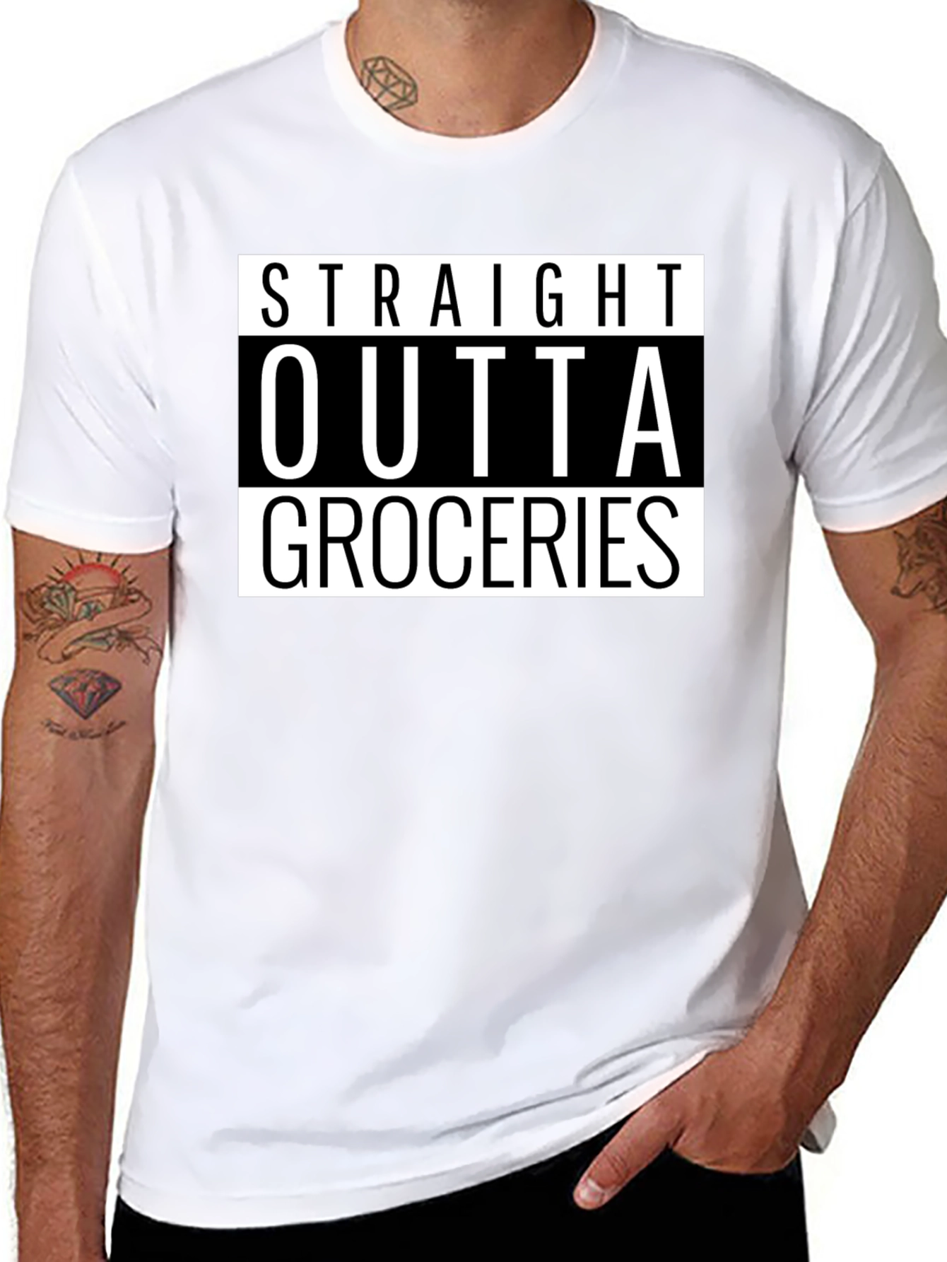Straight Outta Groceries - Novelty Graphic T-Shirt