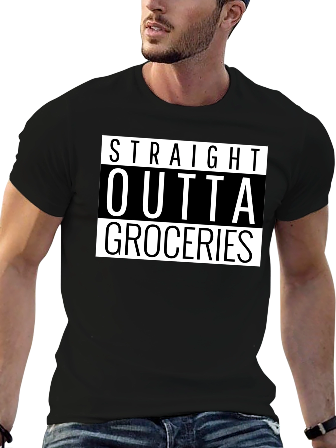 Straight Outta Groceries - Novelty Graphic T-Shirt