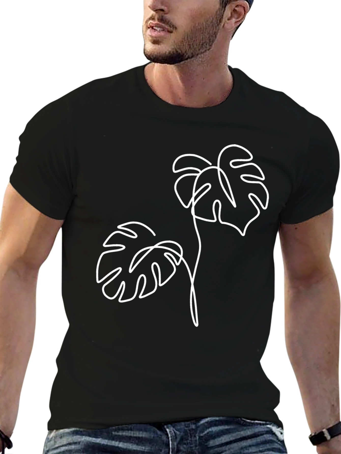 Minimalist Monstera Leaf T-Shirt - Black