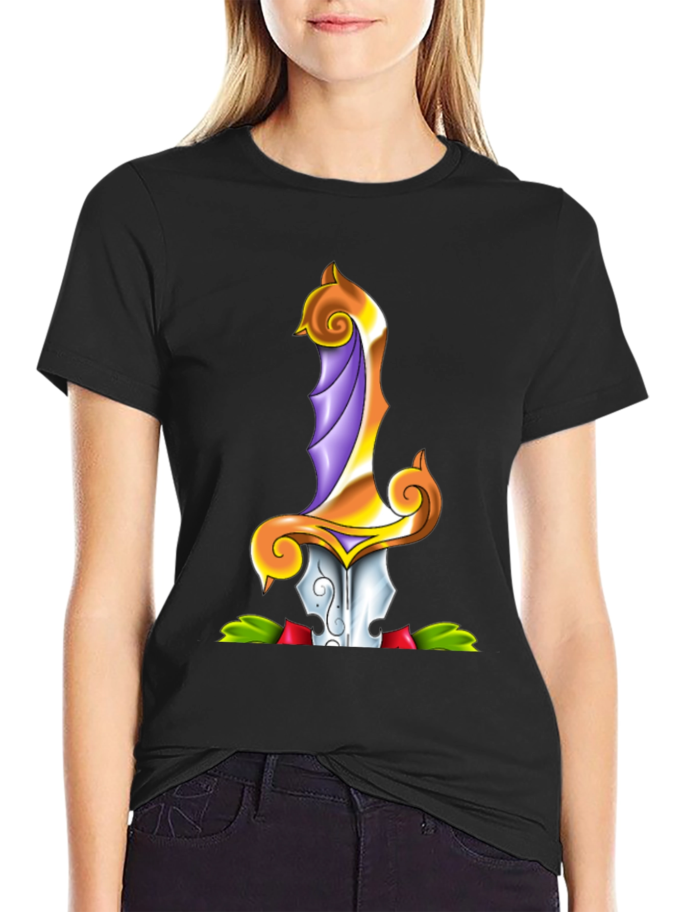 Dagger Graphic Print Black T-Shirt