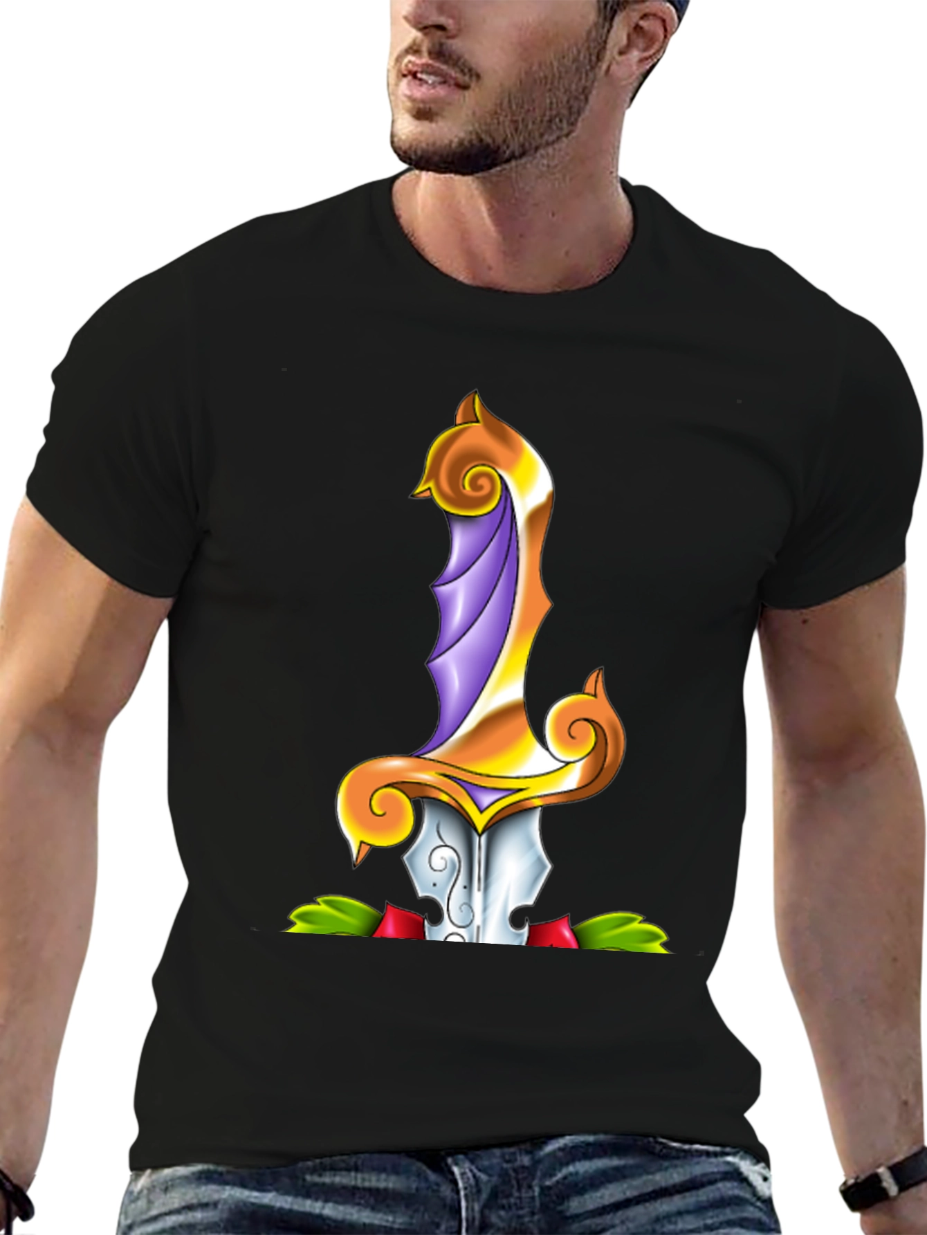 Dagger Graphic Print Black T-Shirt