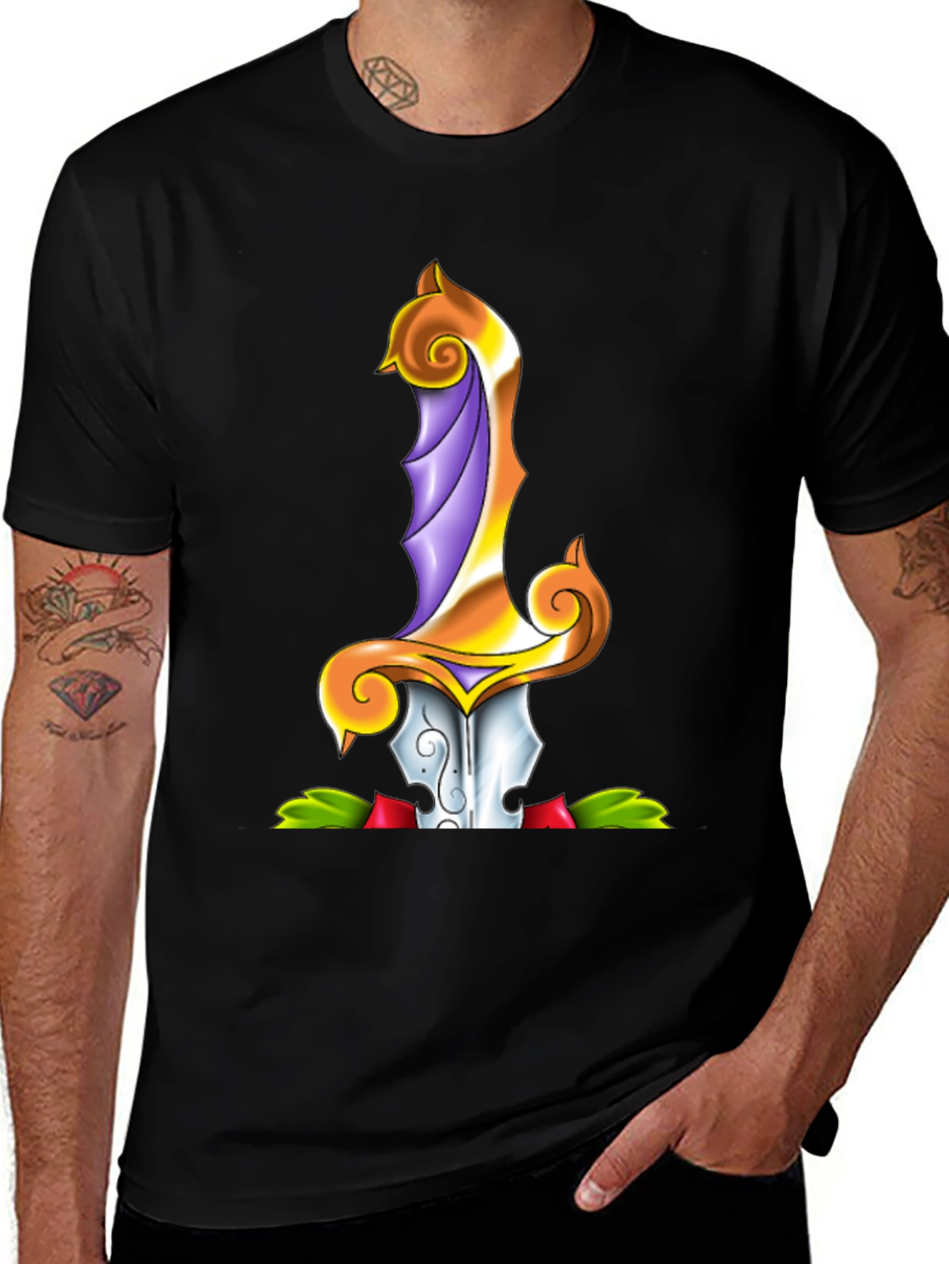 Dagger Graphic Print Black T-Shirt