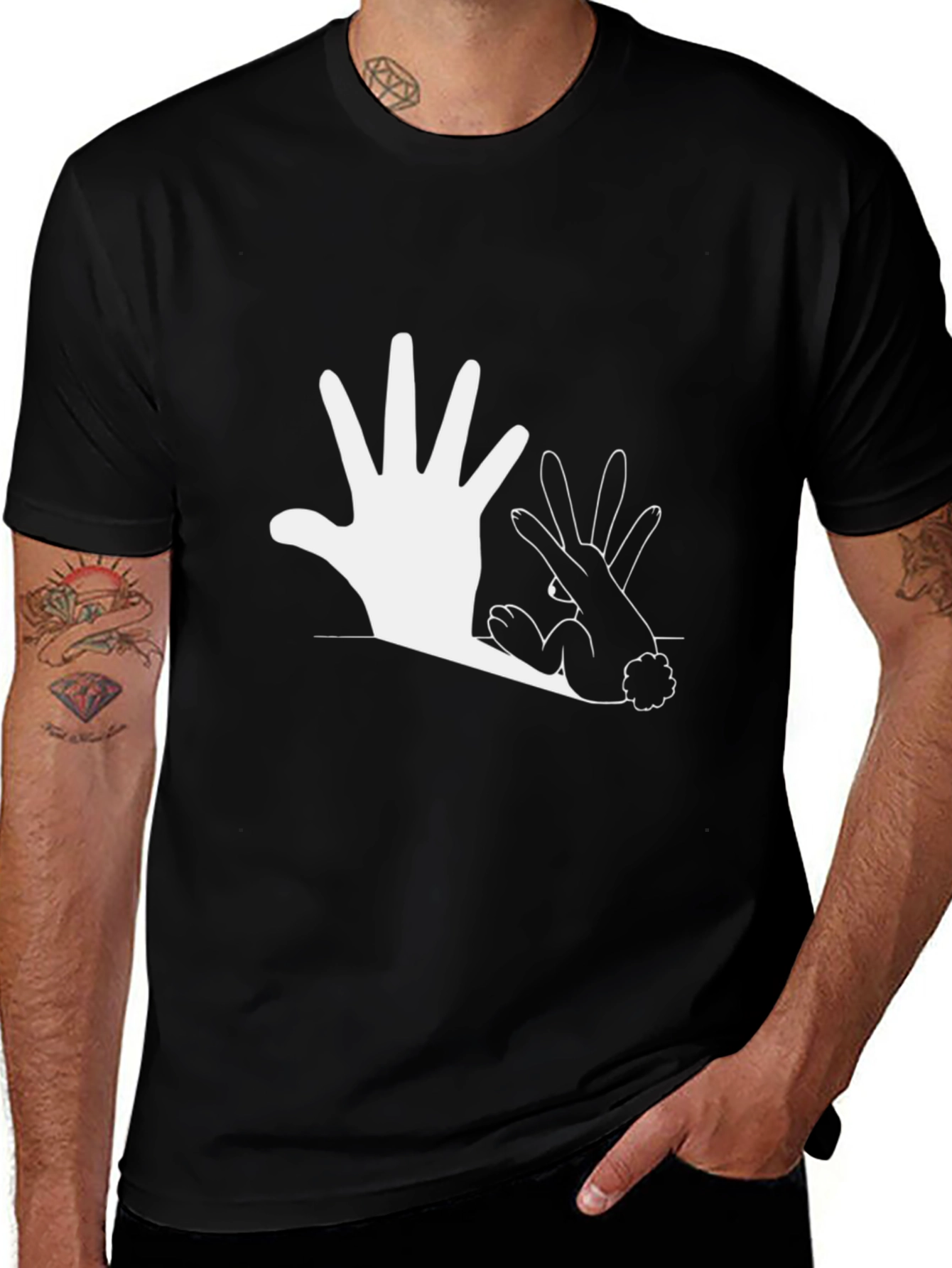 Hand Shadow Bunny Graphic Tee - Black