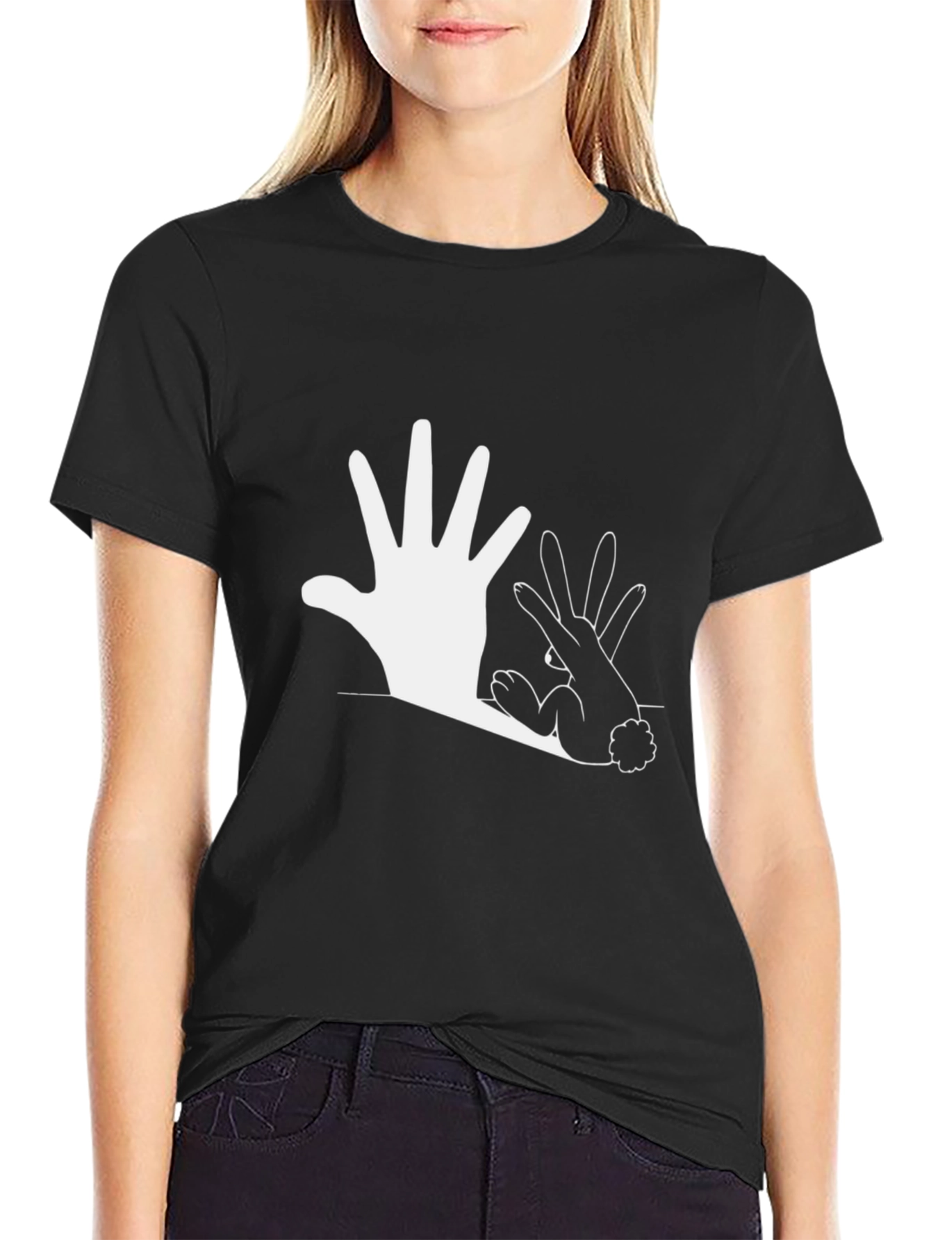 Hand Shadow Bunny Graphic Tee - Black