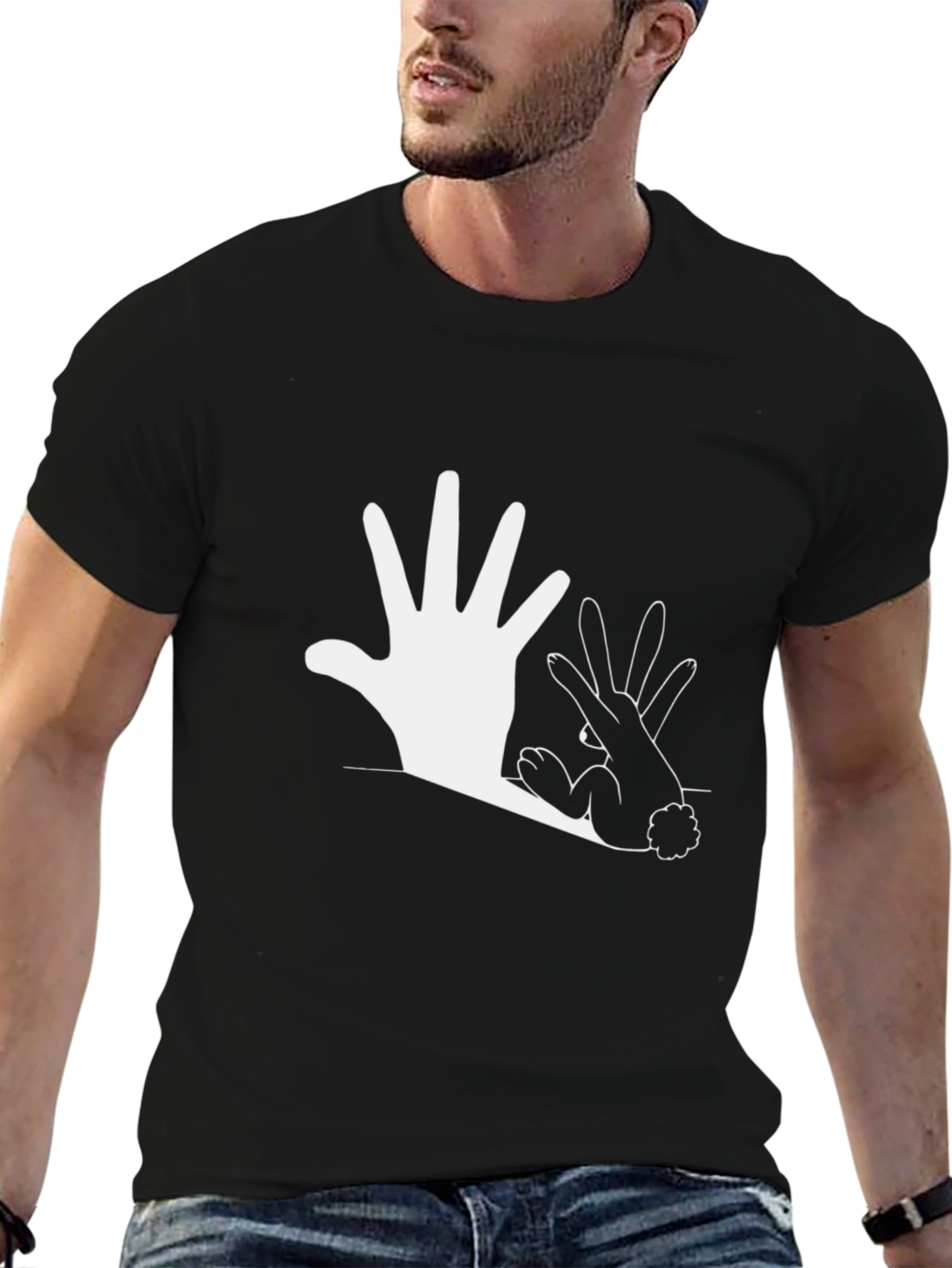 Hand Shadow Bunny Graphic Tee - Black