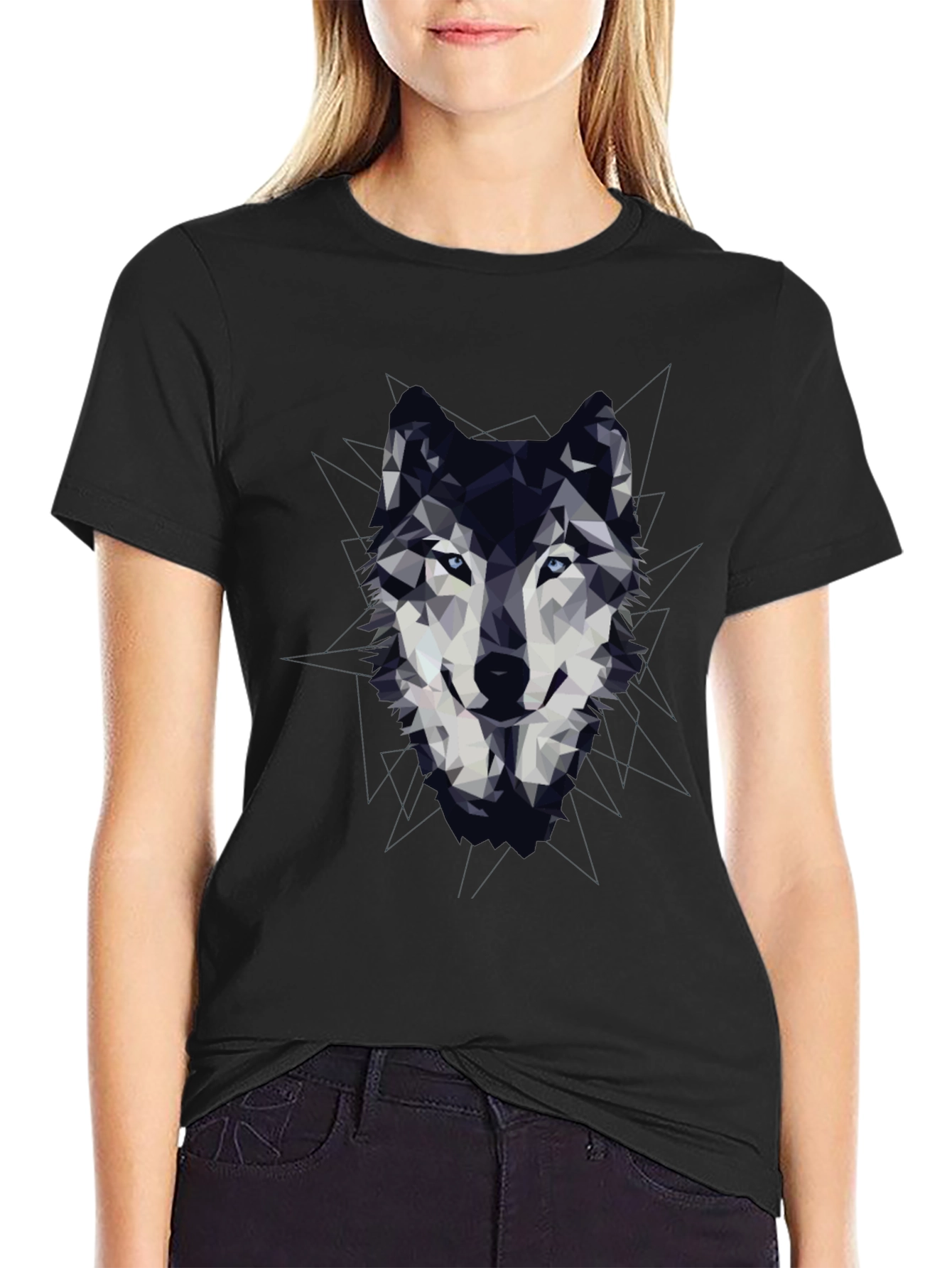 Geometric Wolf Graphic Print T-Shirt