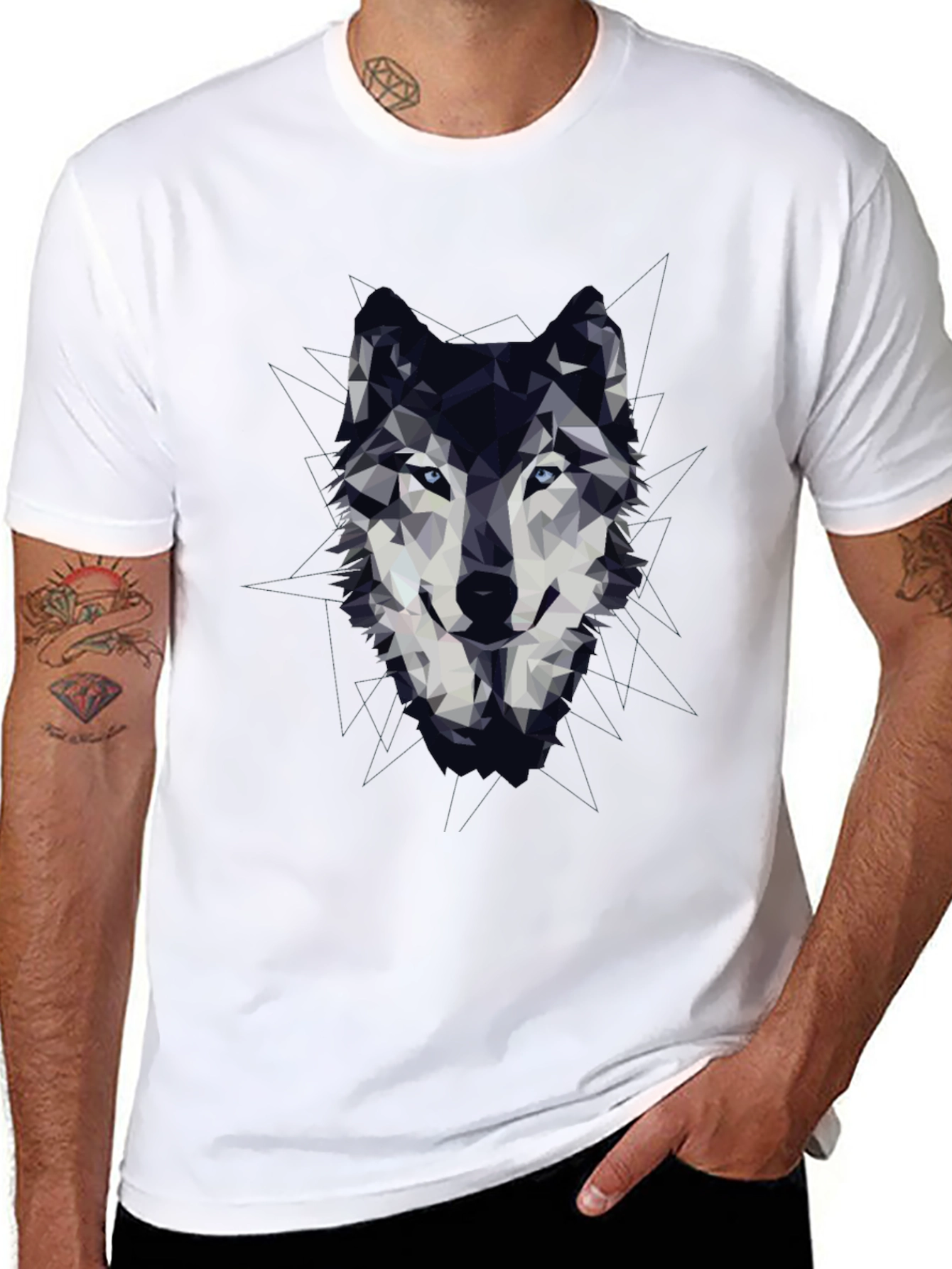 Geometric Wolf Graphic Print T-Shirt
