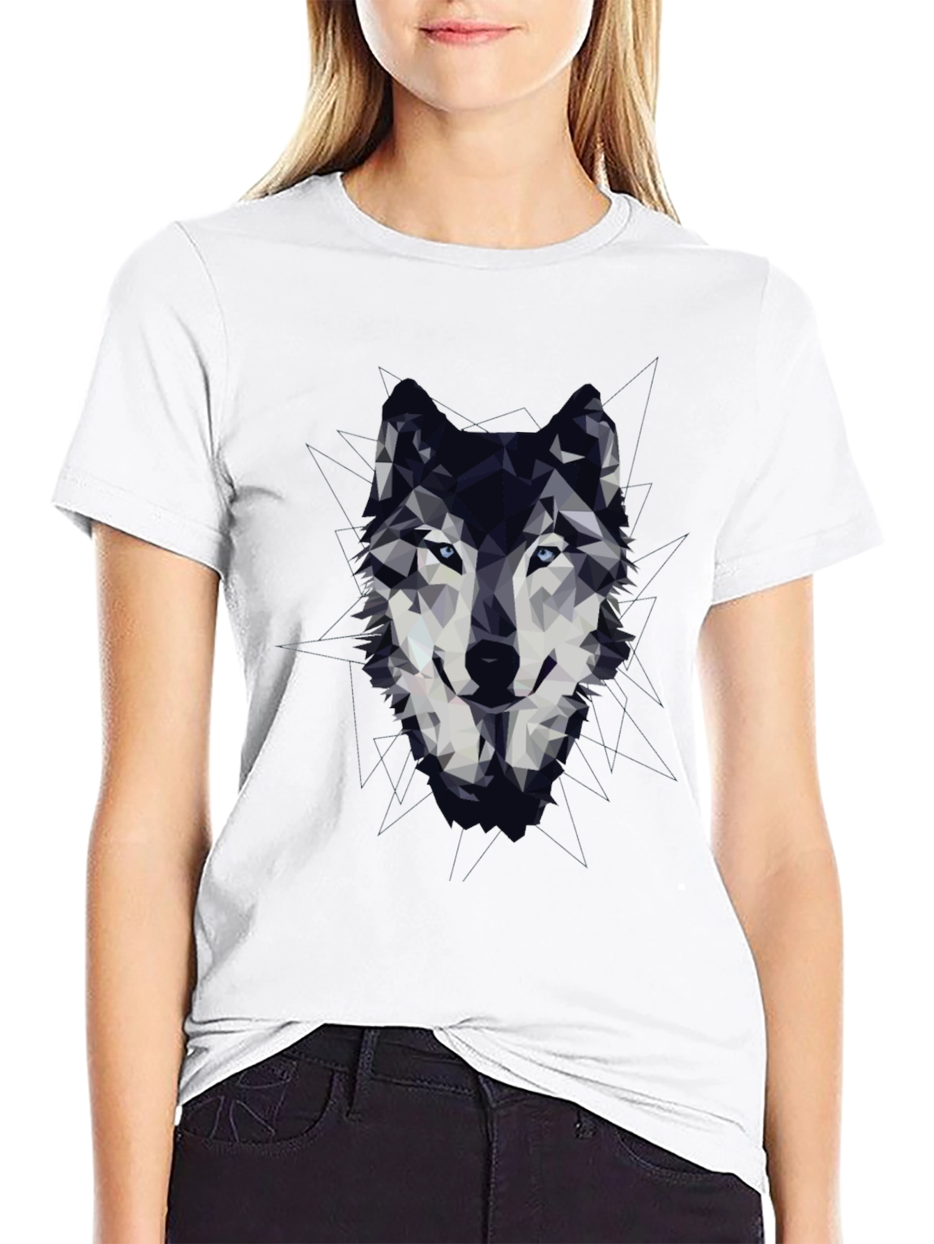 Geometric Wolf Graphic Print T-Shirt