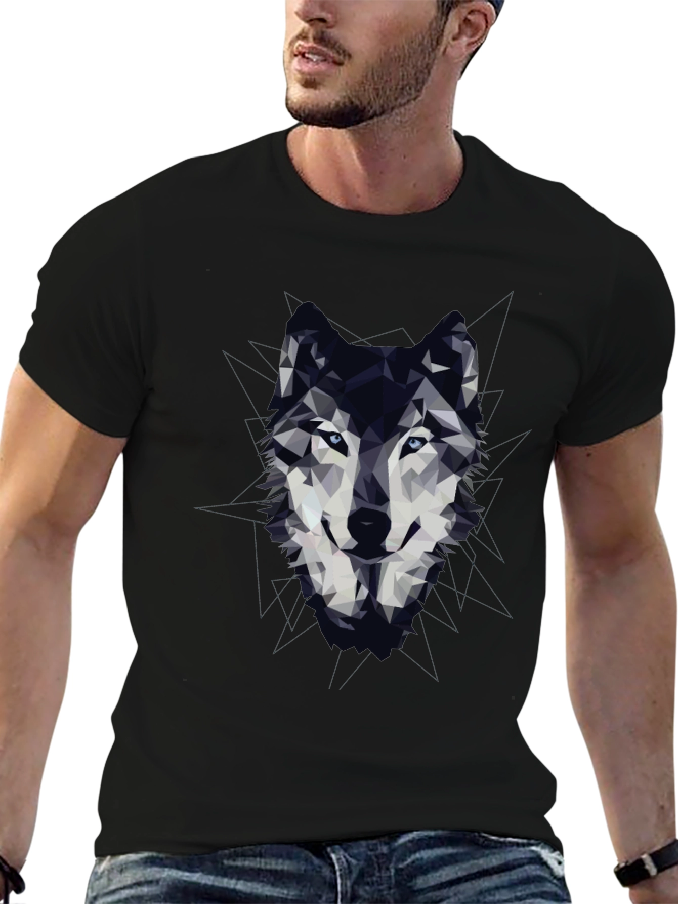 Geometric Wolf Graphic Print T-Shirt
