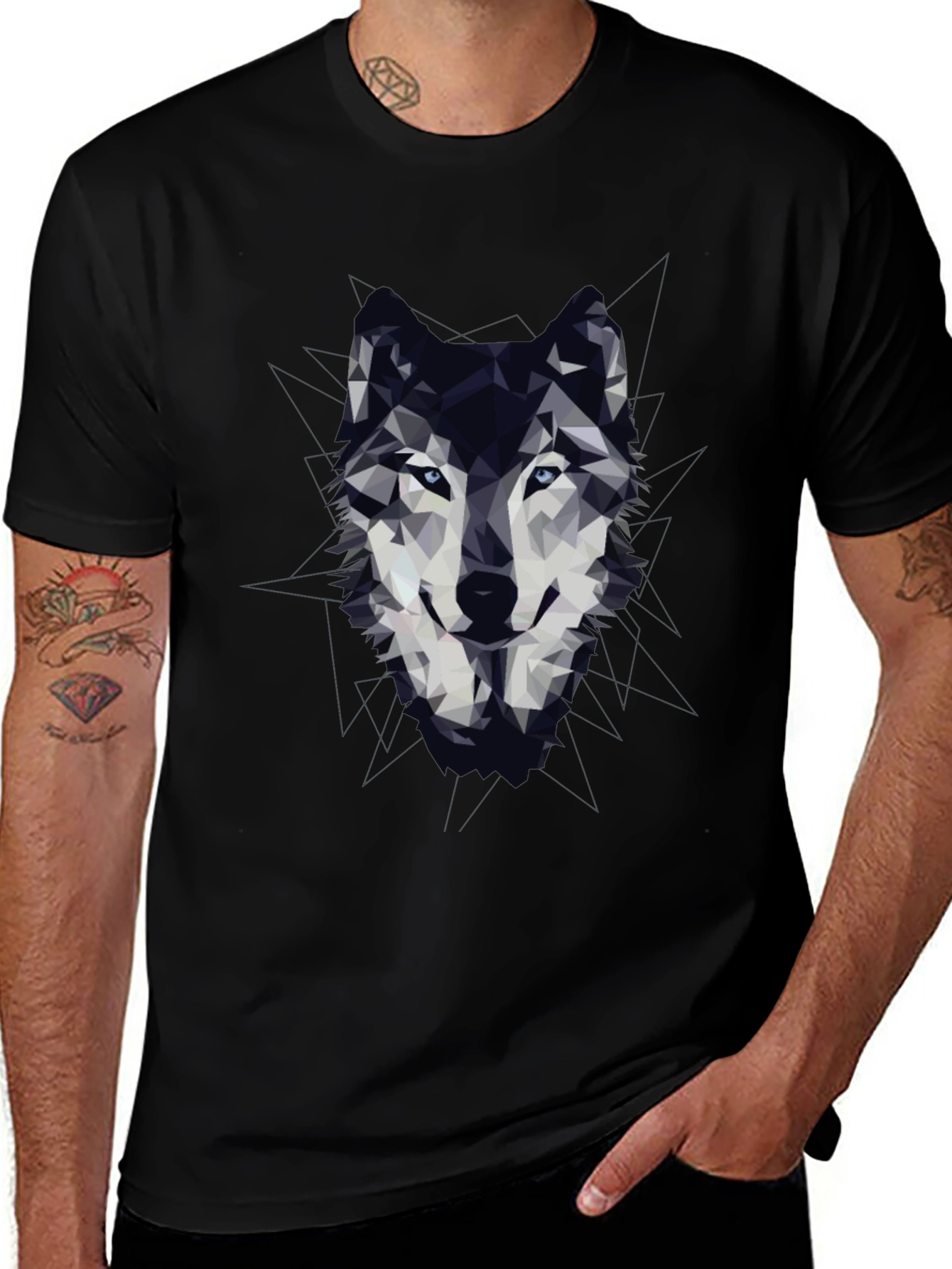 Geometric Wolf Graphic Print T-Shirt