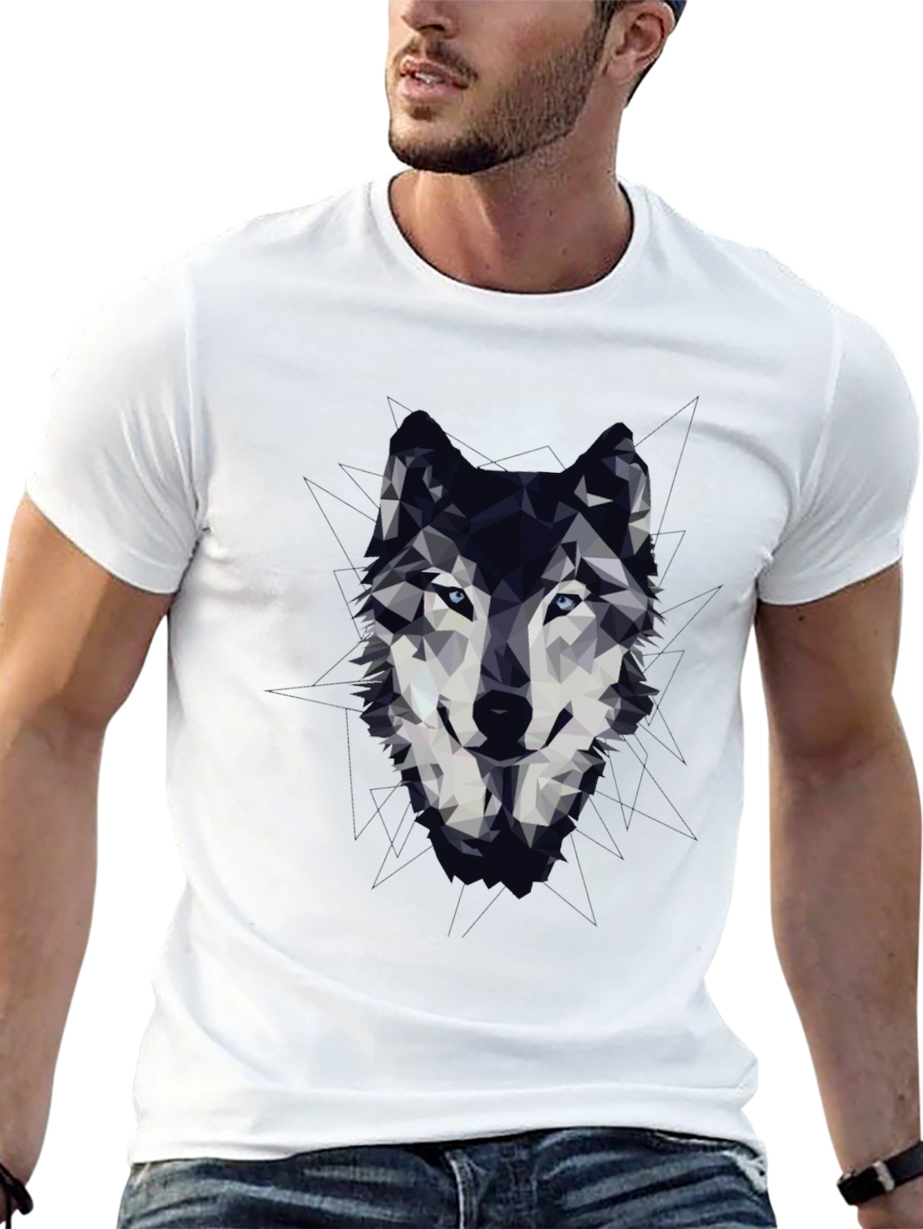 Geometric Wolf Graphic Print T-Shirt
