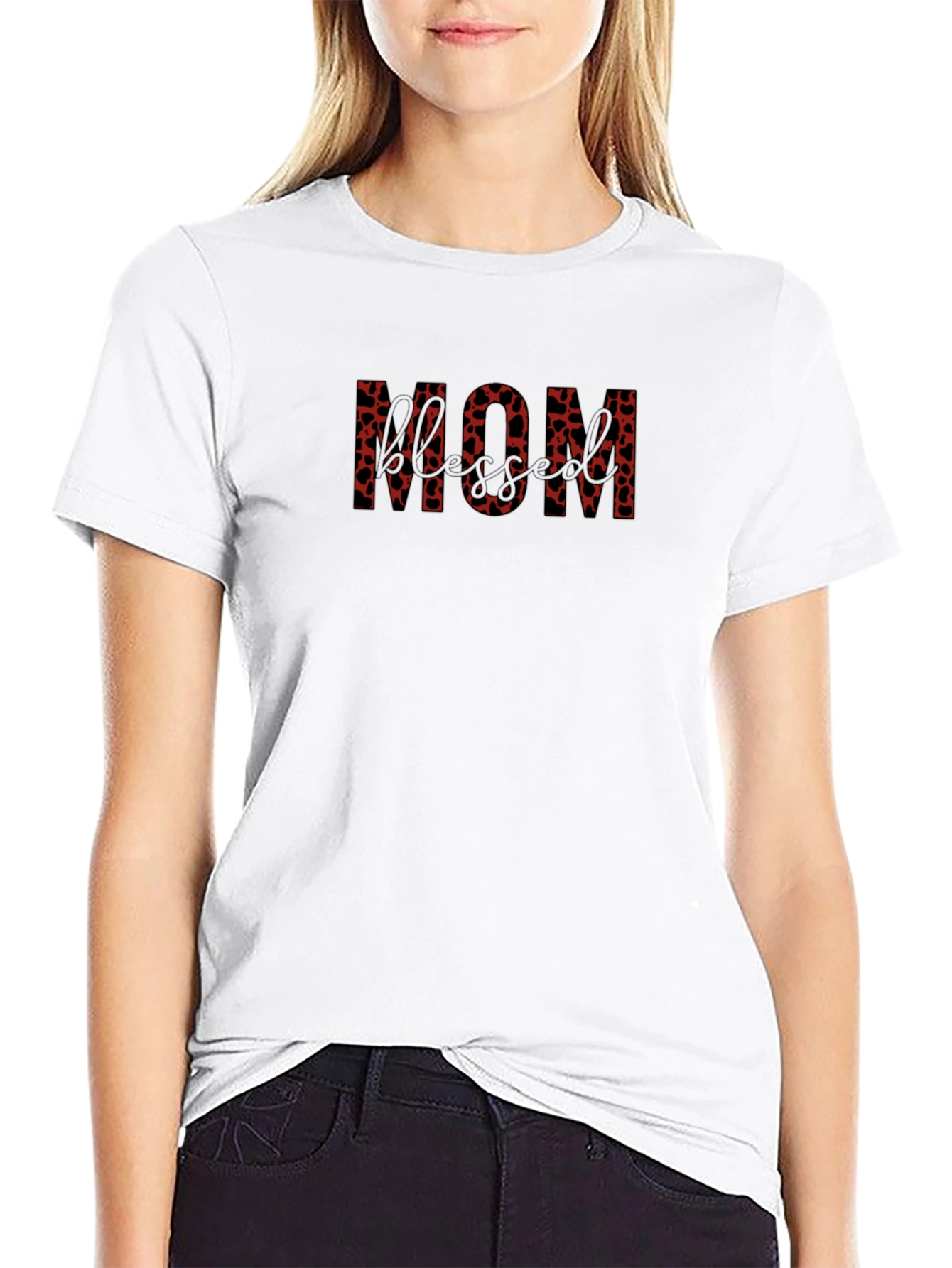 Stylish MOM Heart Print Black T-Shirt