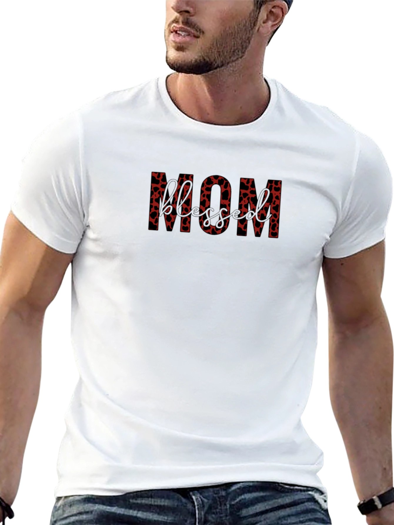 Stylish MOM Heart Print Black T-Shirt