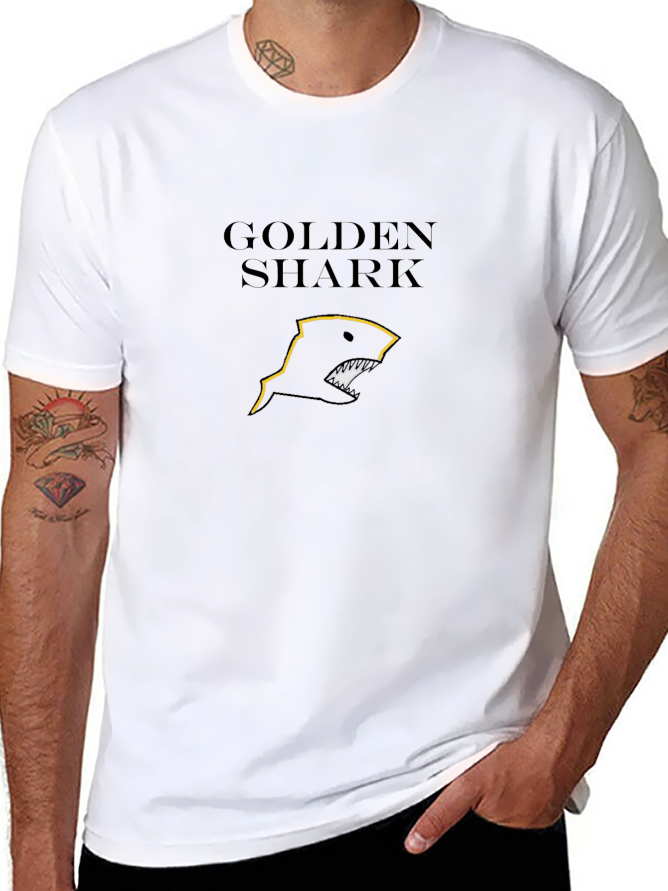 Golden Shark Graphic Tee - Sleek Black Cotton