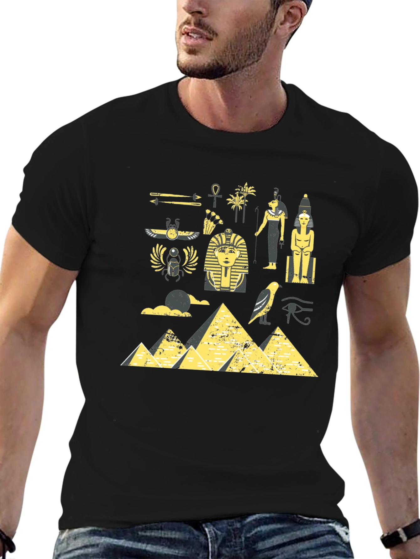 Egyptian Print Black T-Shirt