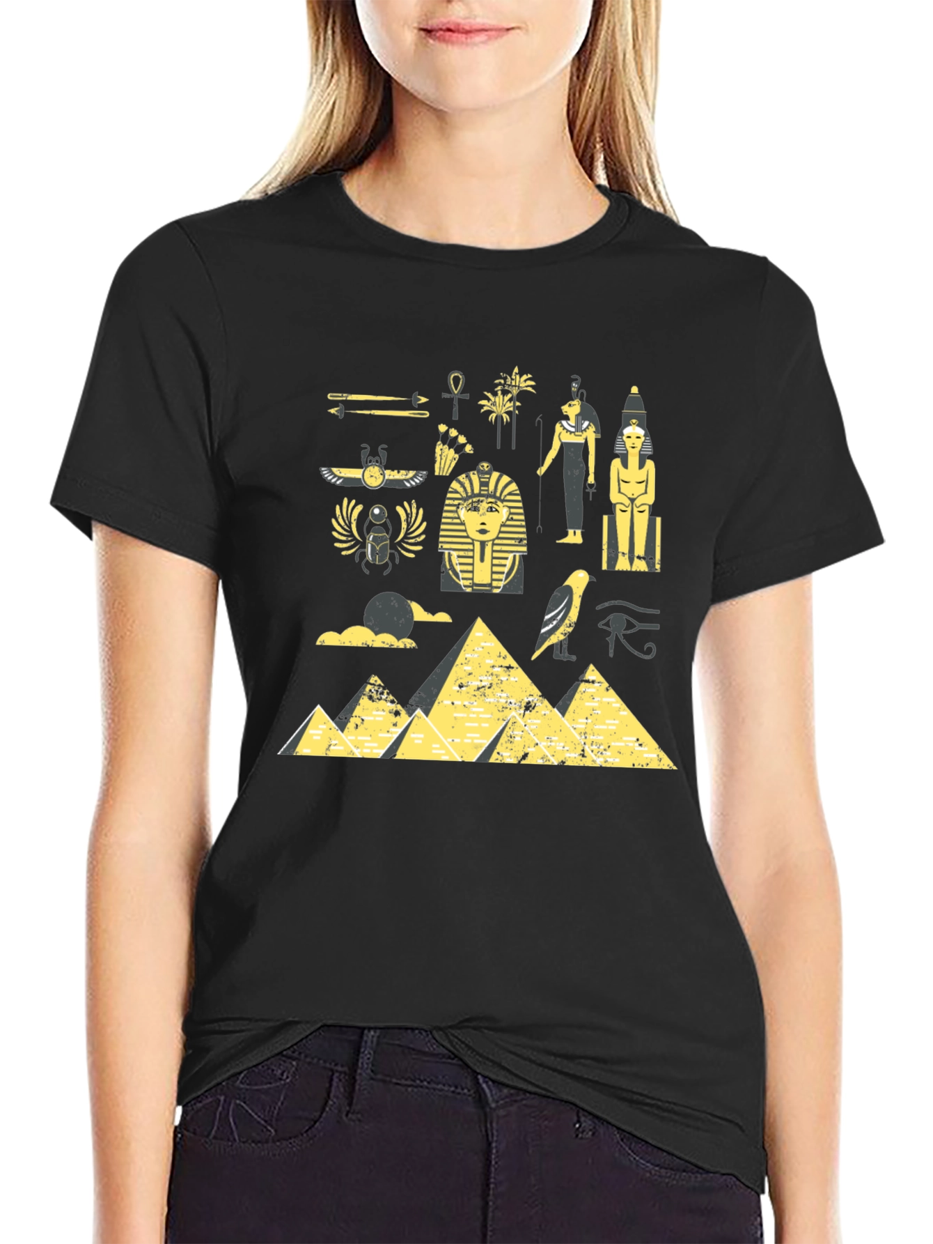 Egyptian Print Black T-Shirt