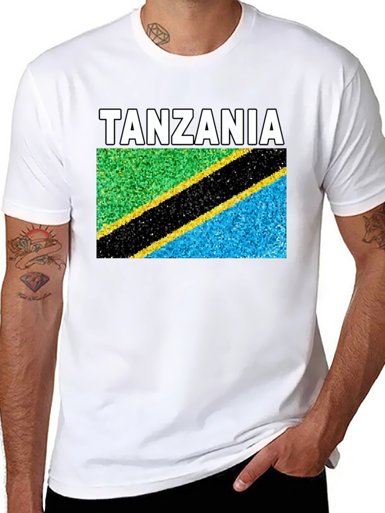 Tanzania Flag T-Shirt - Black Crew Neck Tee