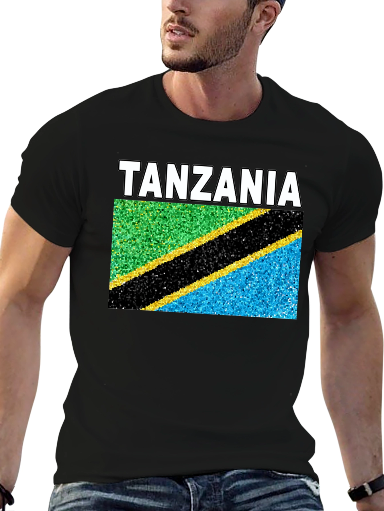Tanzania Flag T-Shirt - Black Crew Neck Tee