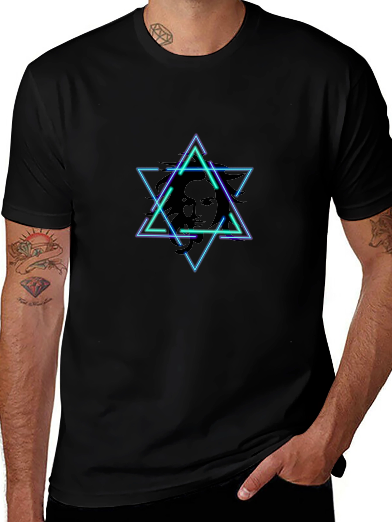 Geometric Star Face T-Shirt - Edgy Design