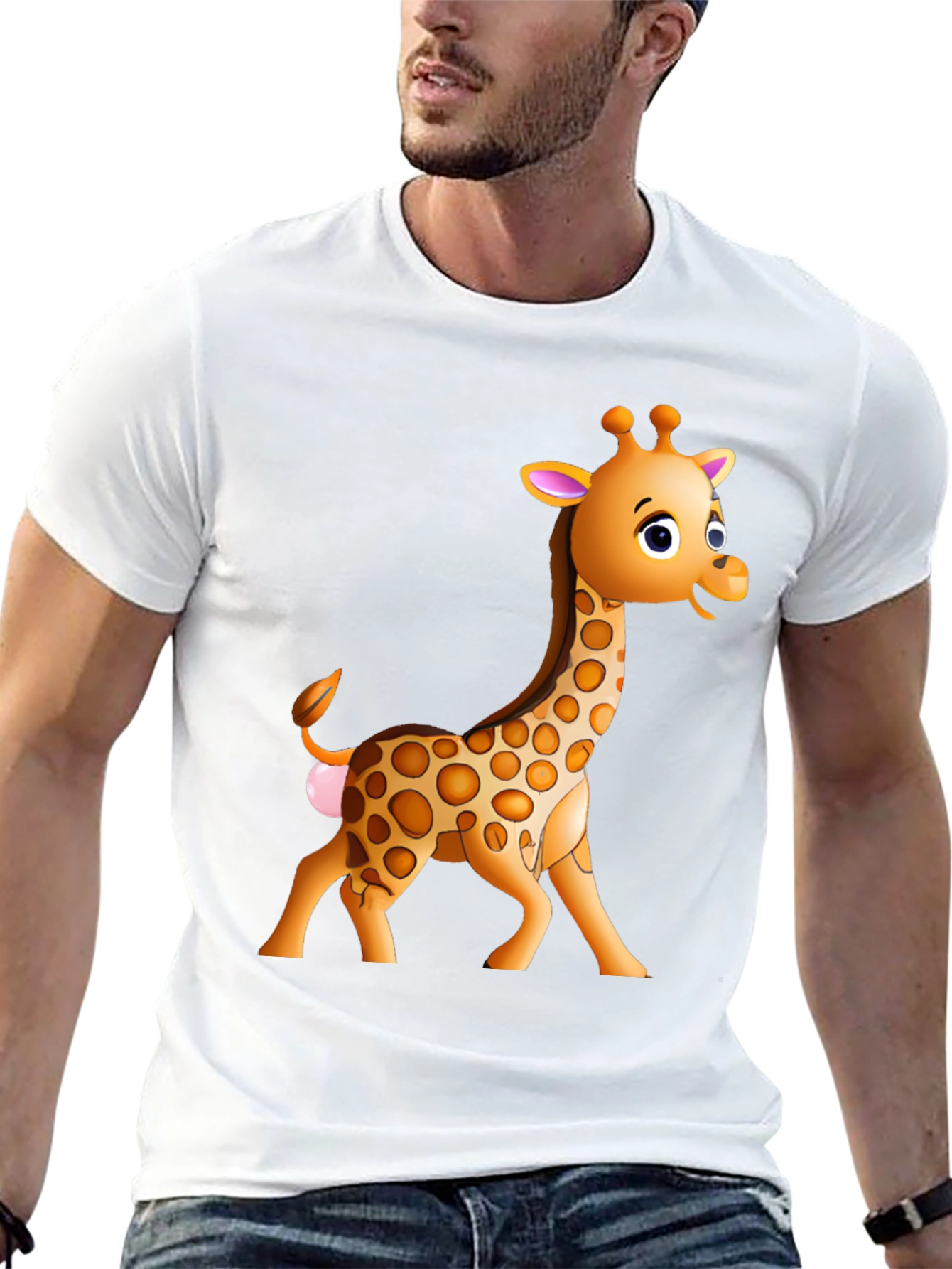 Cartoon Giraffe Graphic T-Shirt
