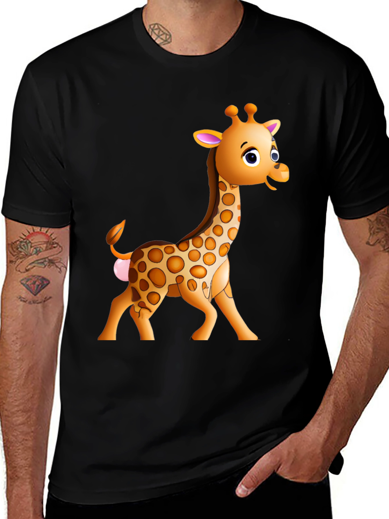 Cartoon Giraffe Graphic T-Shirt