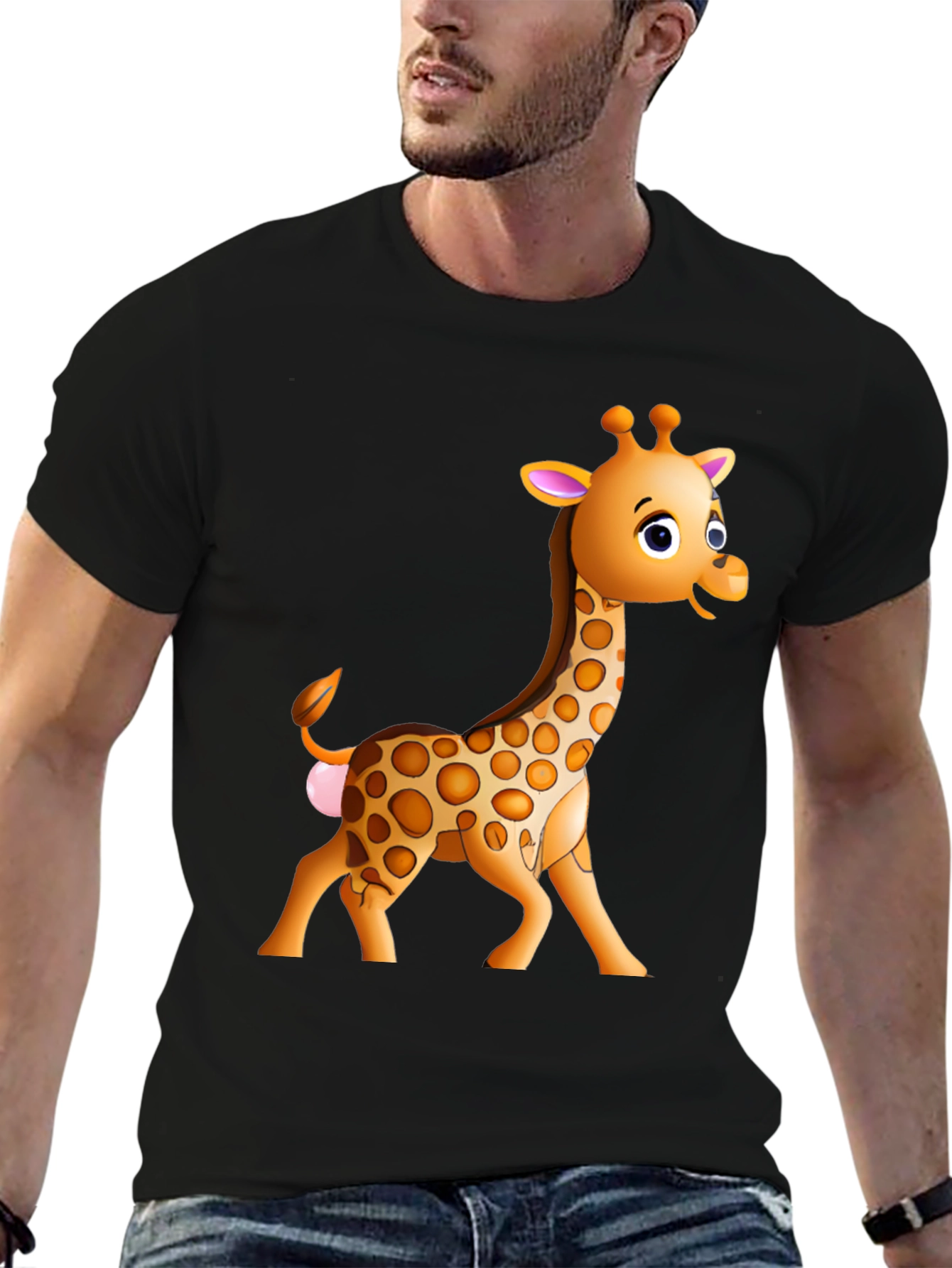 Cartoon Giraffe Graphic T-Shirt
