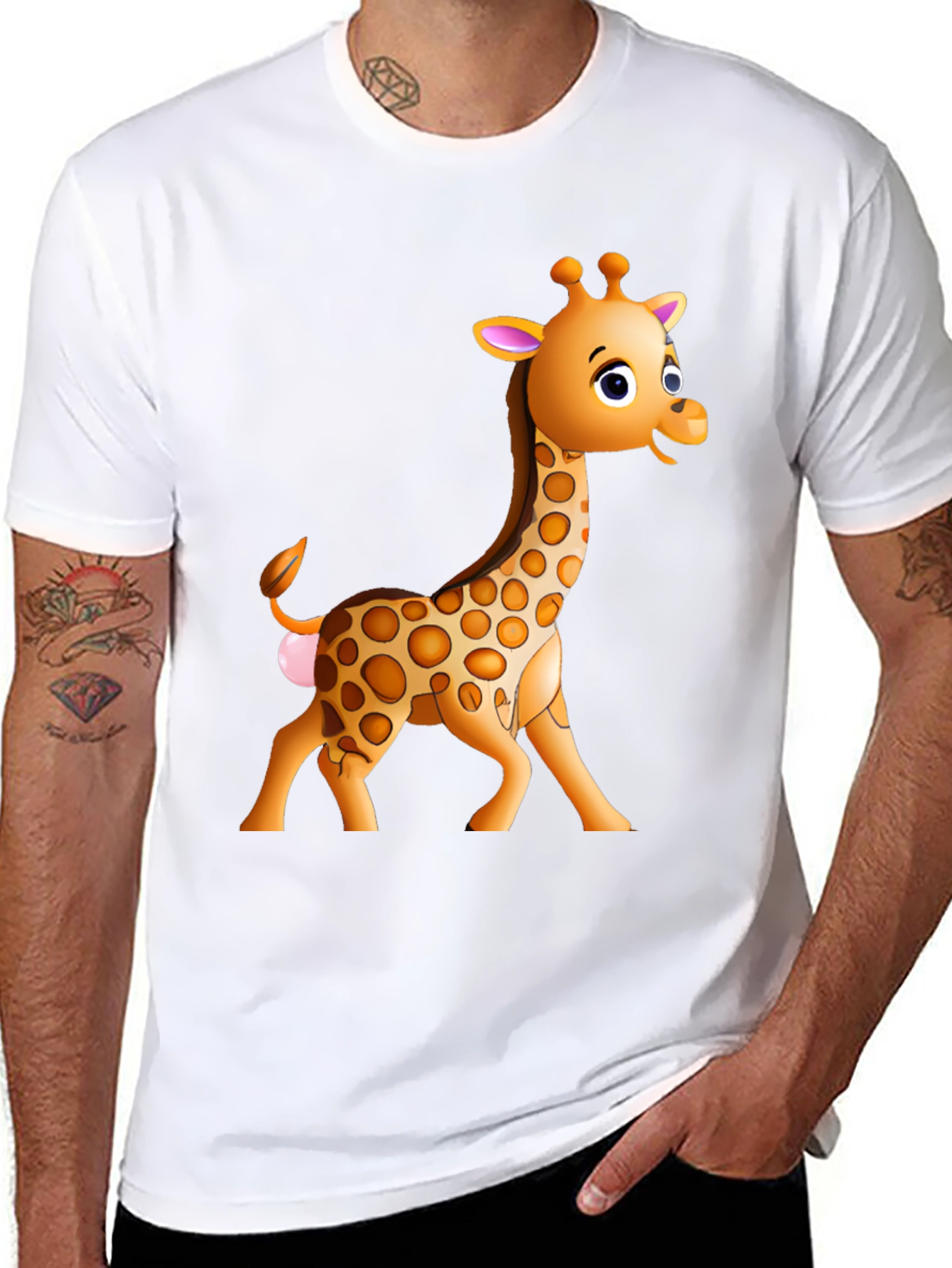 Cartoon Giraffe Graphic T-Shirt