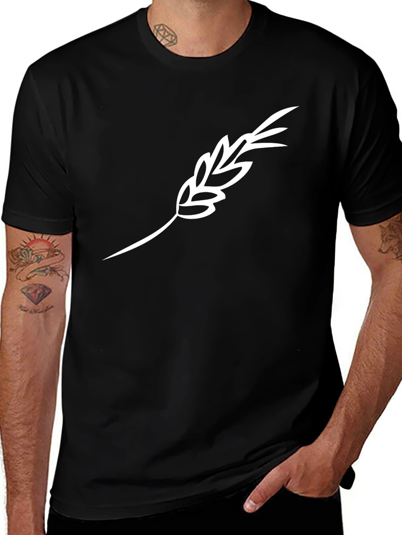 Mens Black T-Shirt with Wheat Design