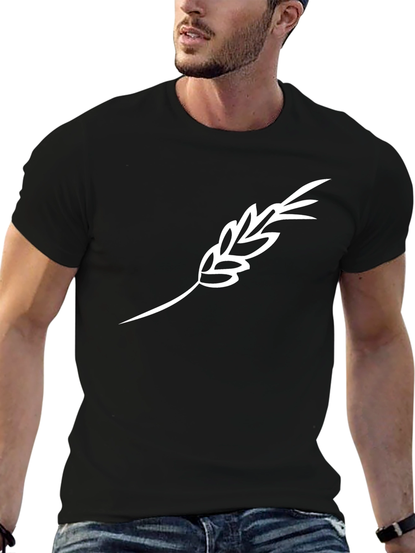 Mens Black T-Shirt with Wheat Design