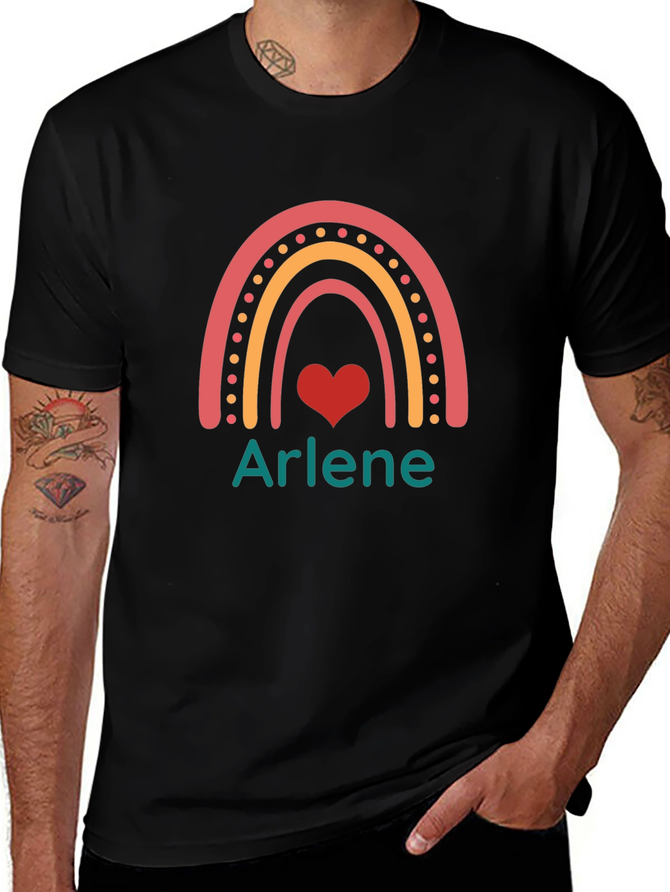 Arlene Rainbow Heart Graphic Black T-Shirt