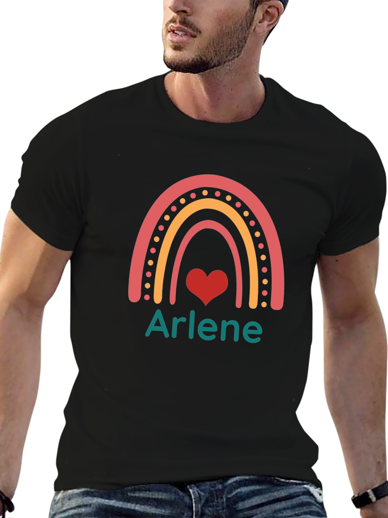 Arlene Rainbow Heart Graphic Black T-Shirt