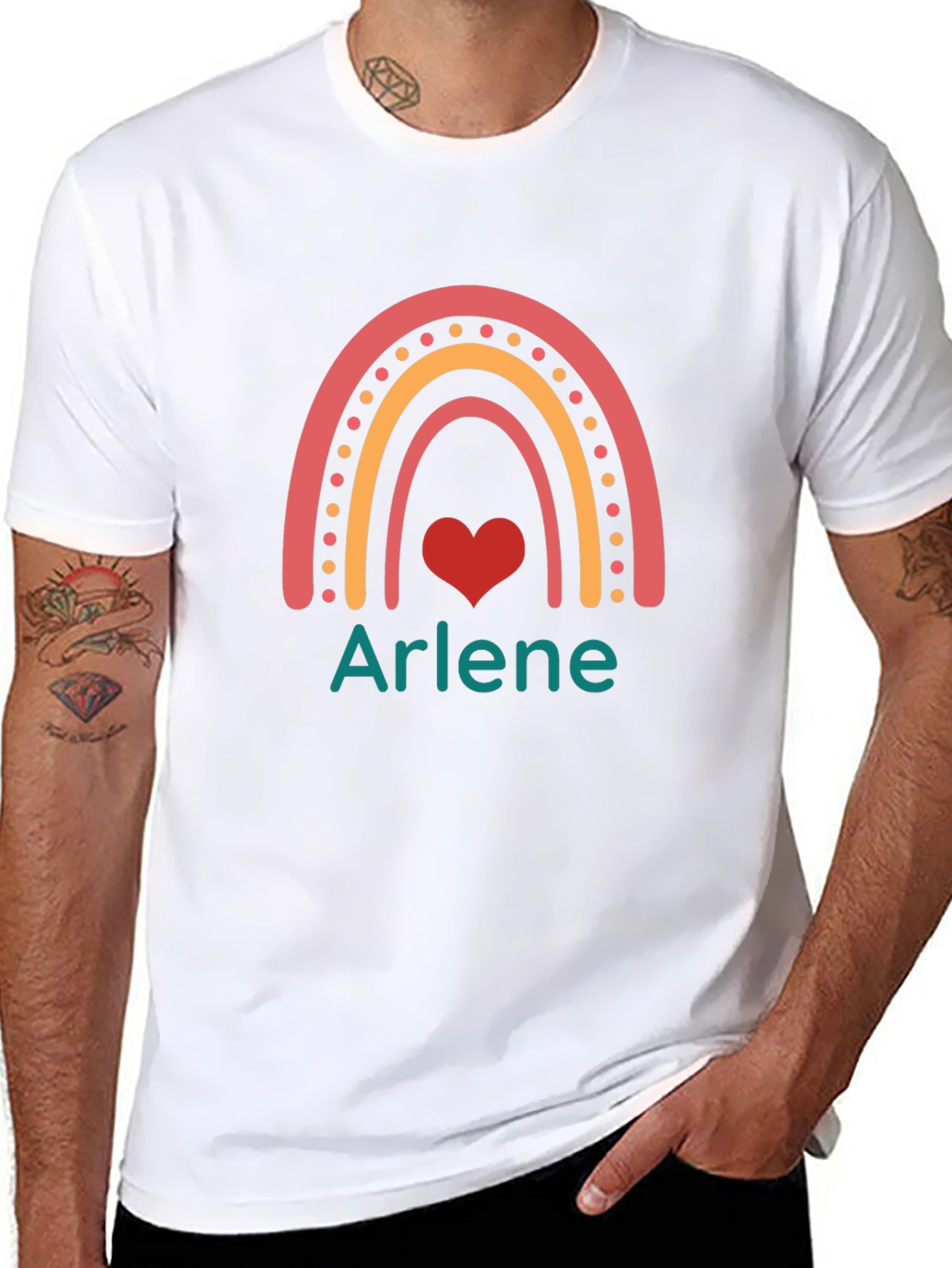 Arlene Rainbow Heart Graphic Black T-Shirt