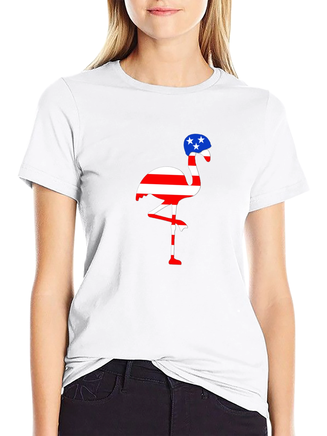 Patriotic Flamingo T-Shirt American Flag Design