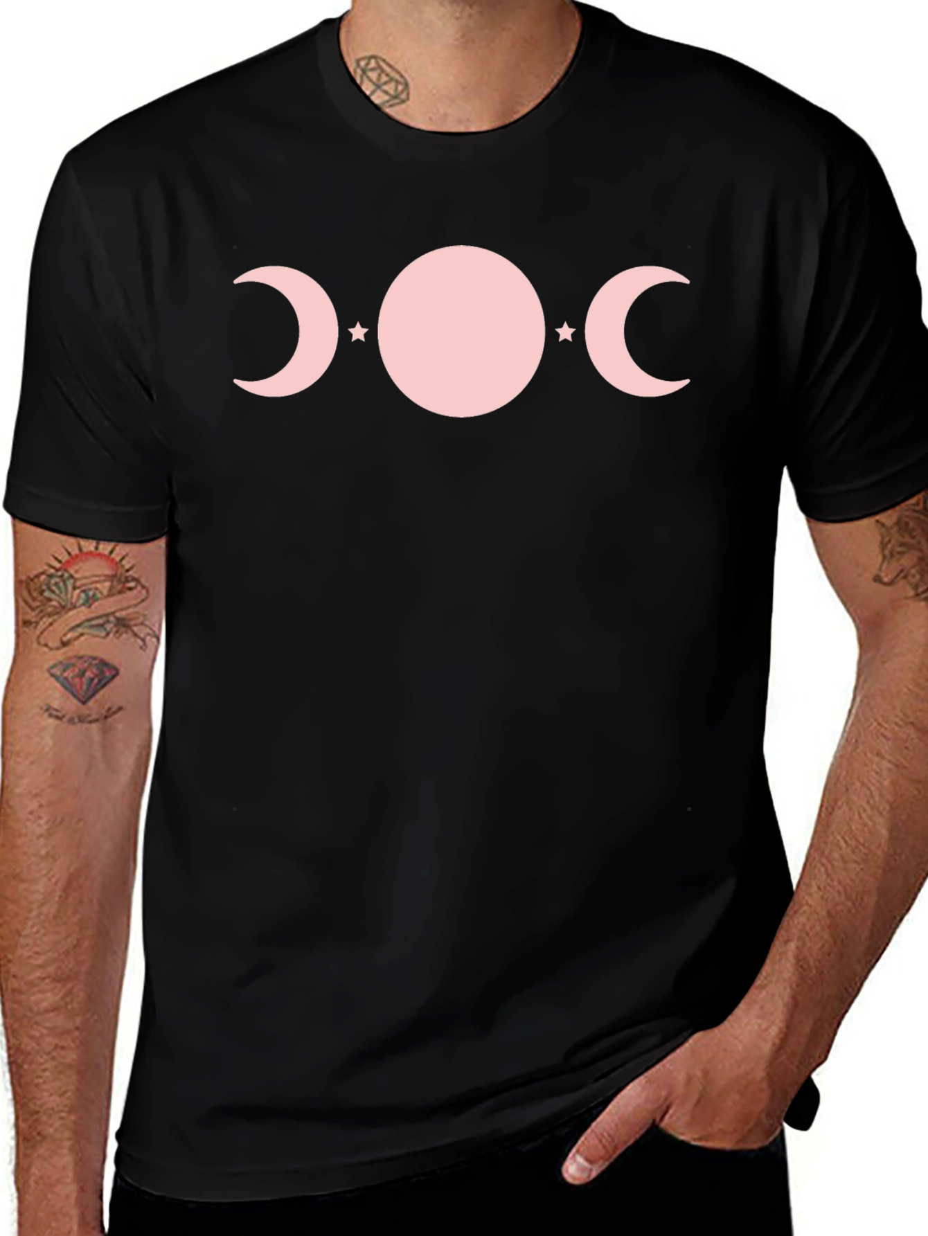 Triple Moon Goddess T-Shirt - Pink Phases on Black