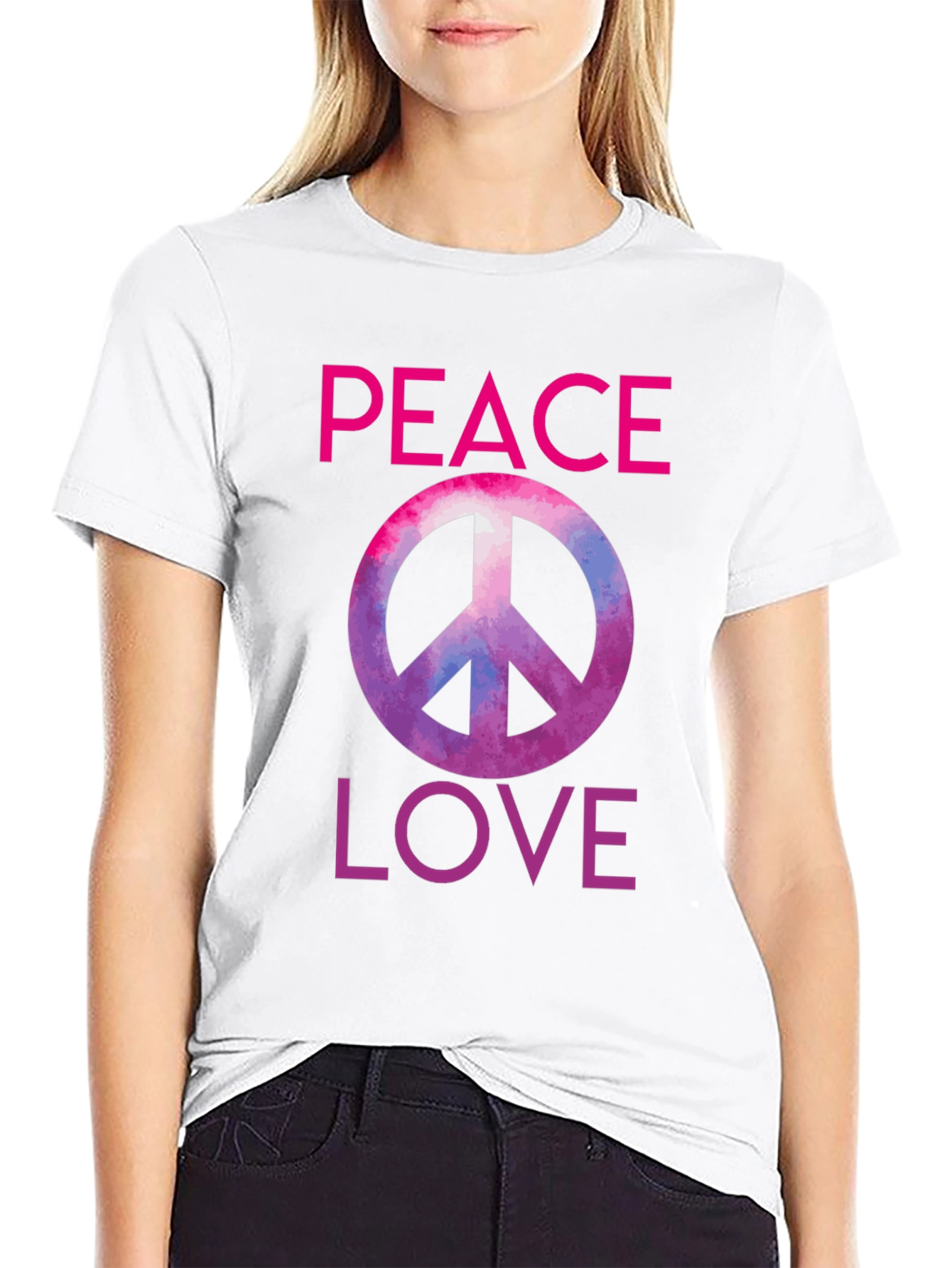 Peace Love Graphic Tee - Trendy Black T-Shirt