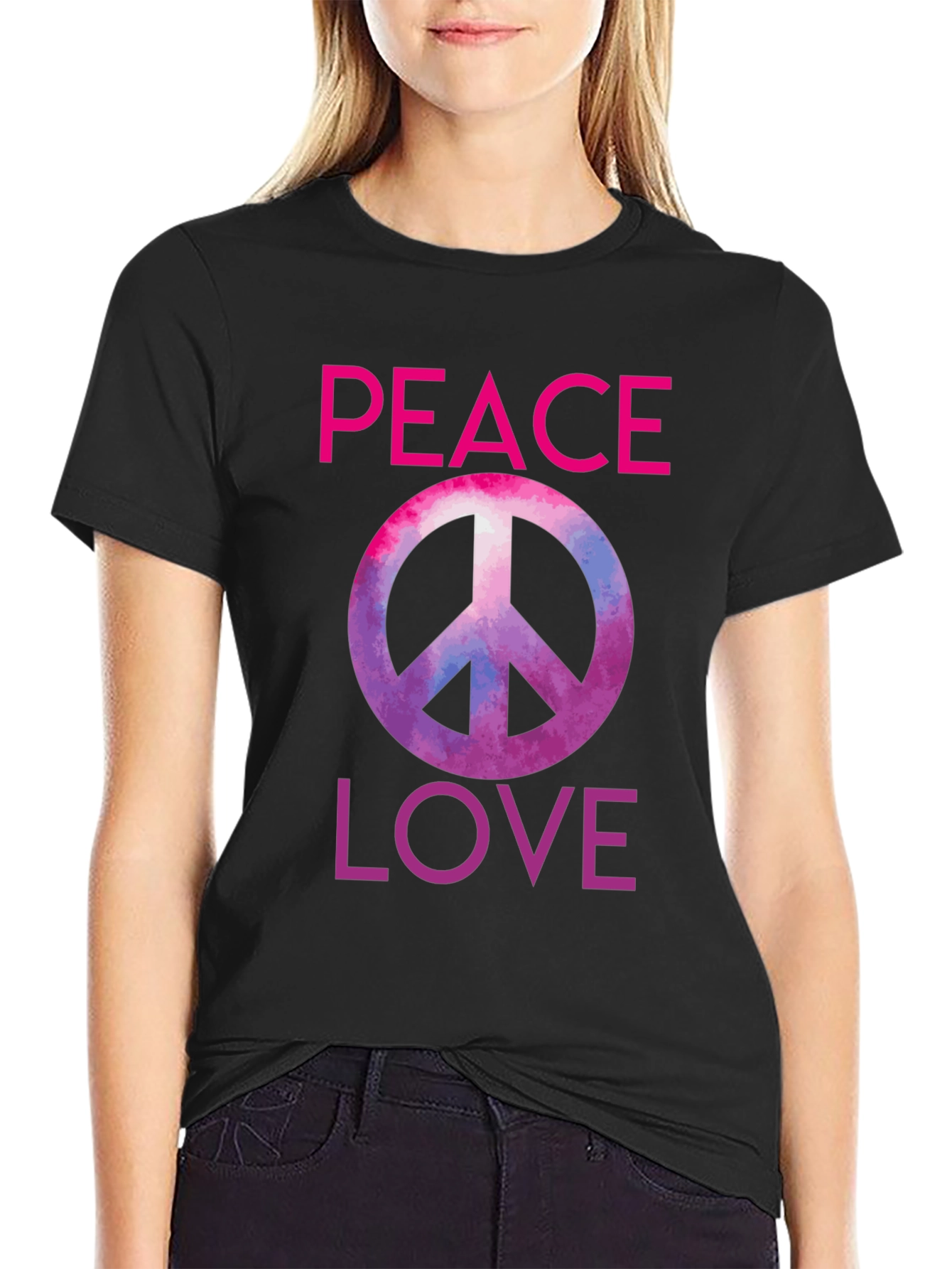 Peace Love Graphic Tee - Trendy Black T-Shirt