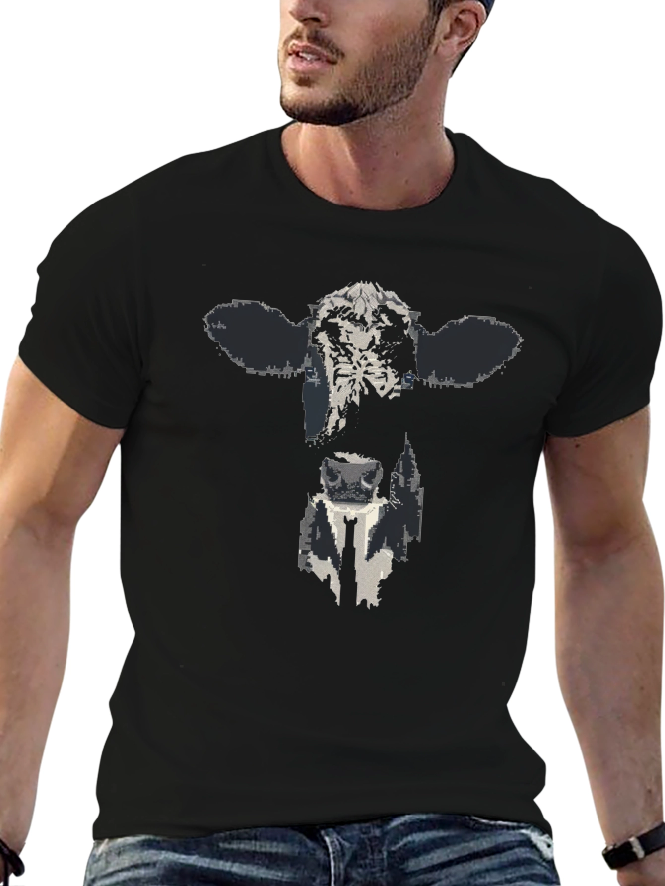 Cow Face Graphic Black T-Shirt