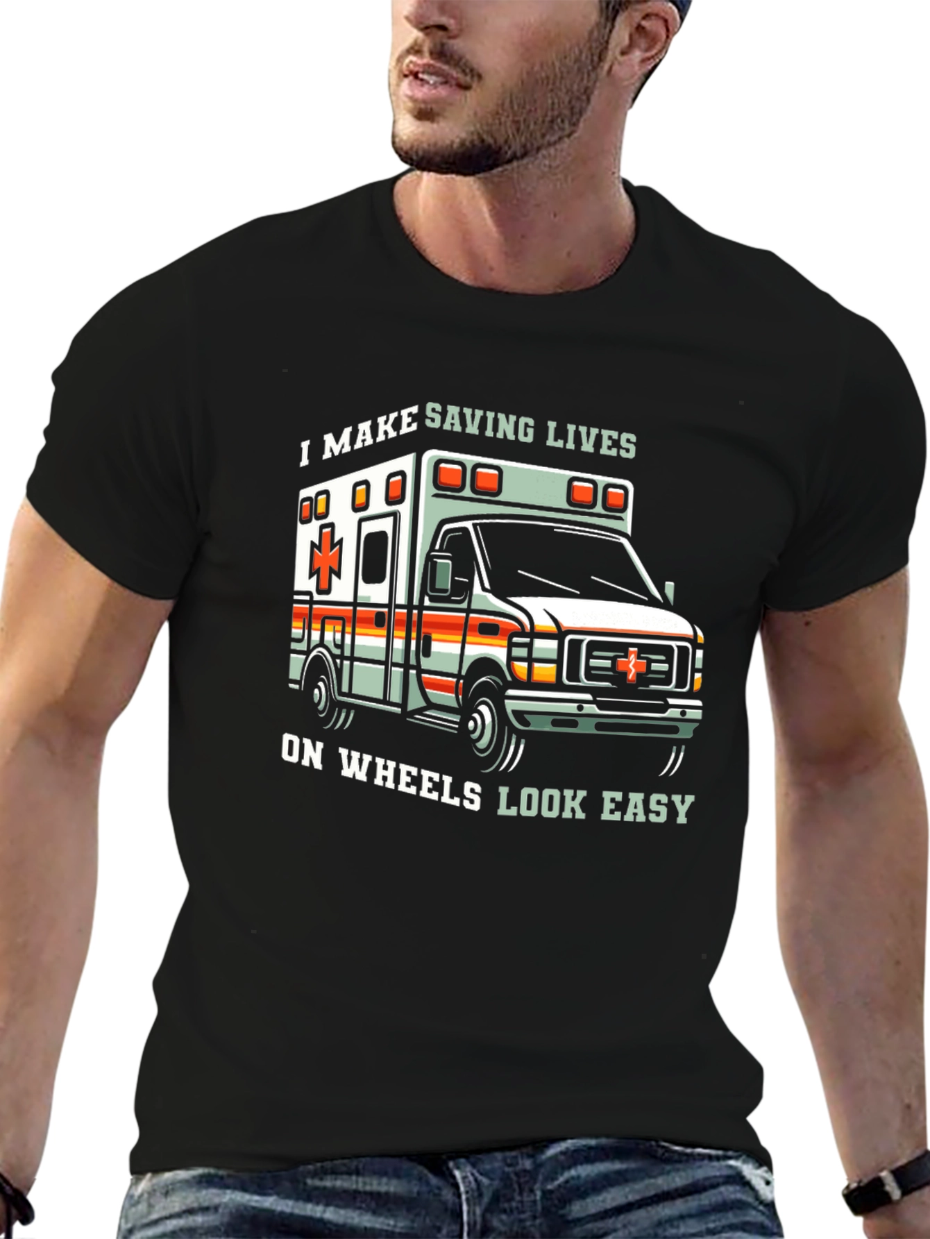 Saving Lives Ambulance Graphic Tee - Black