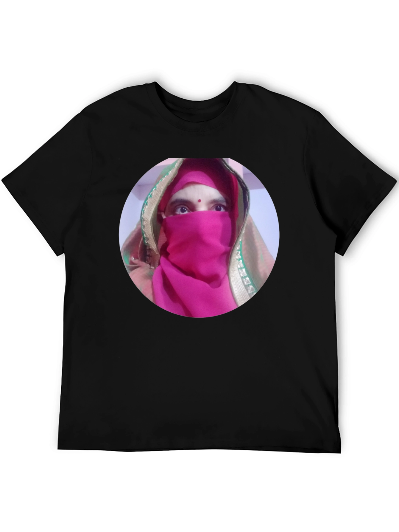 Black T-Shirt with Unique Face Design