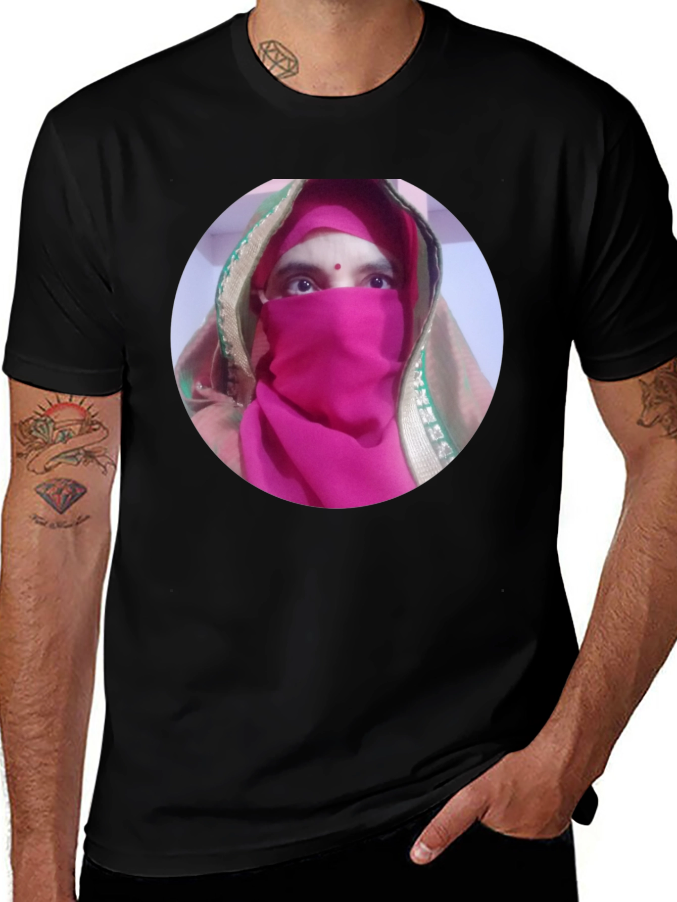 Black T-Shirt with Unique Face Design