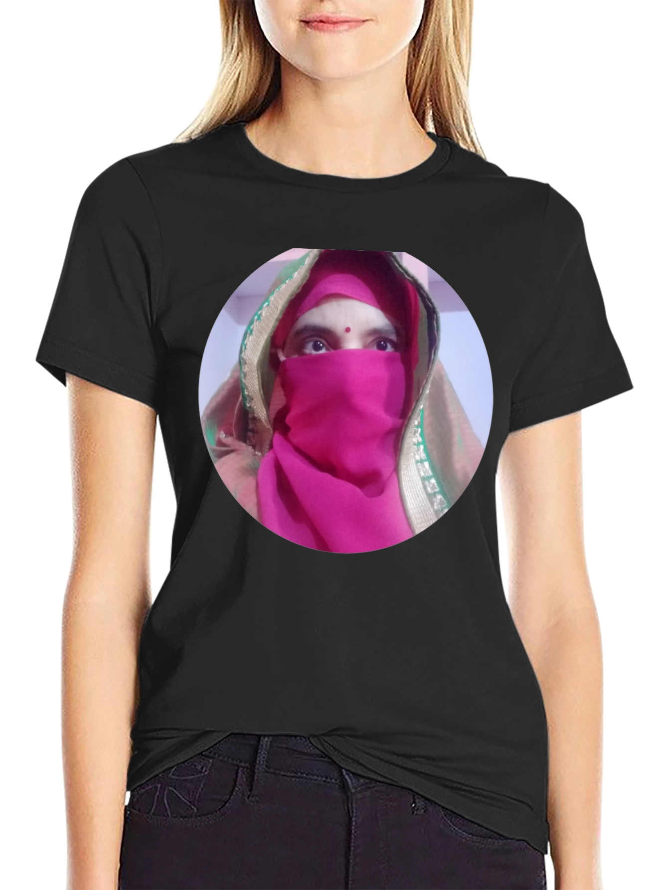 Black T-Shirt with Unique Face Design