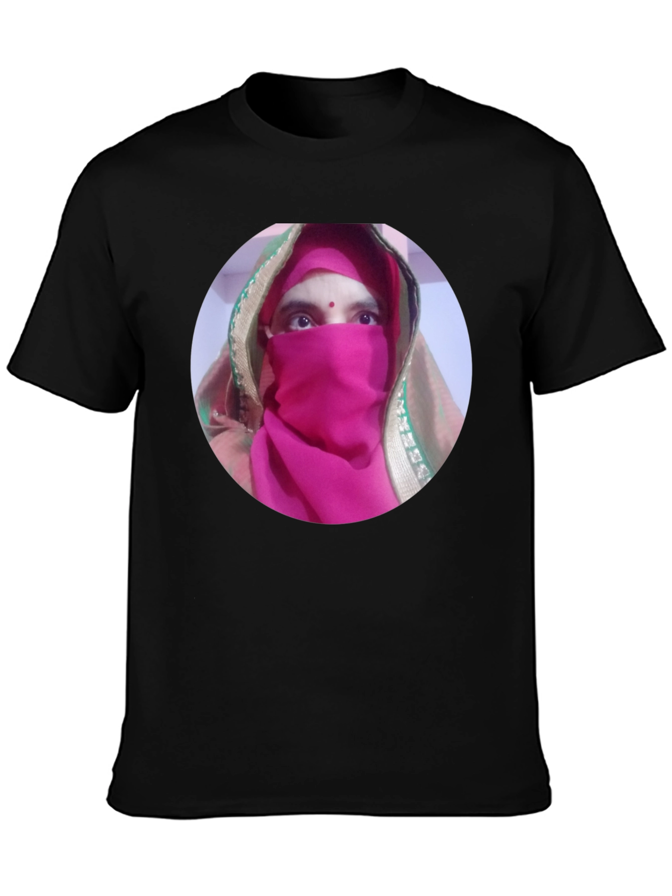 Black T-Shirt with Unique Face Design