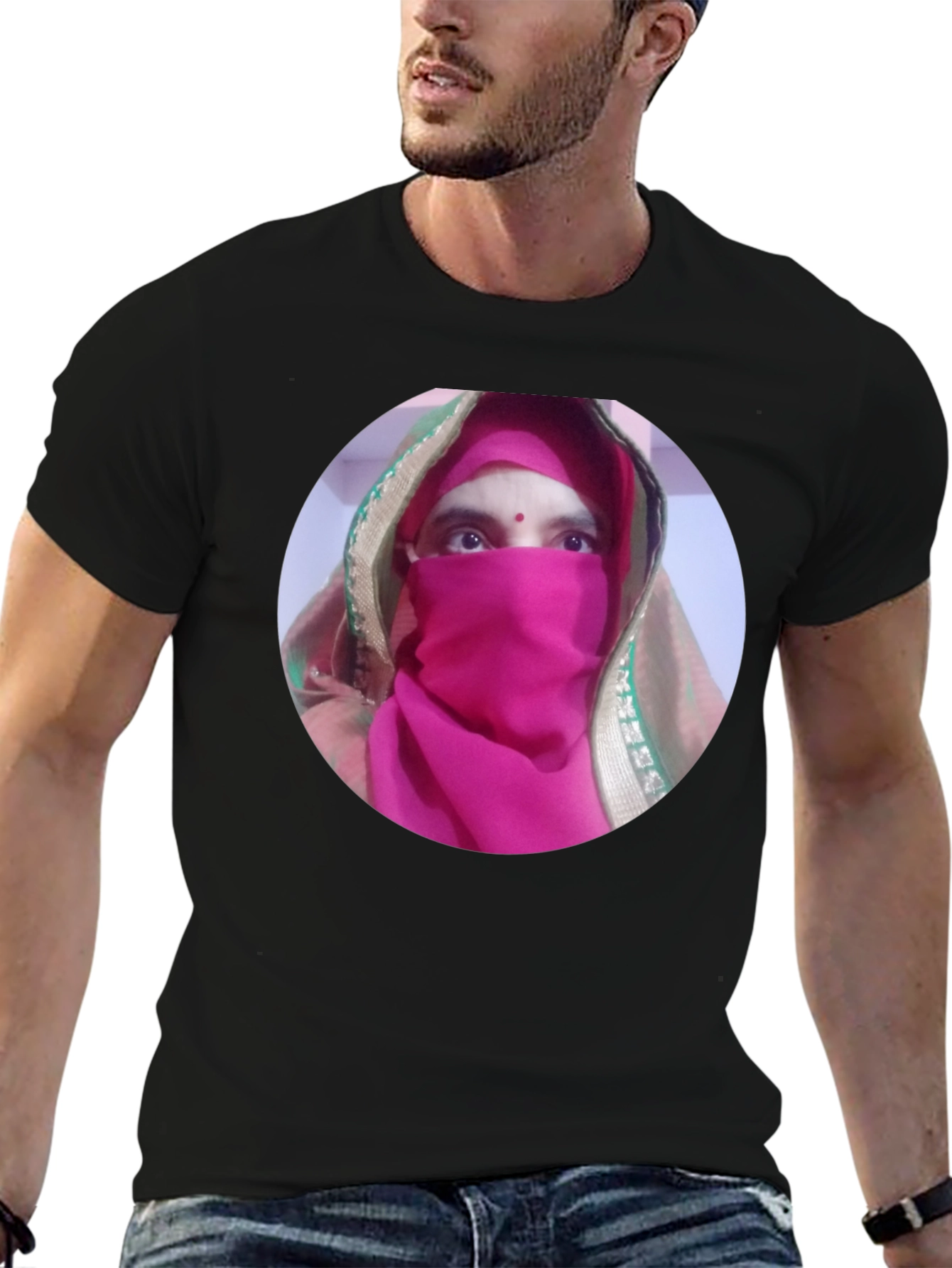 Black T-Shirt with Unique Face Design