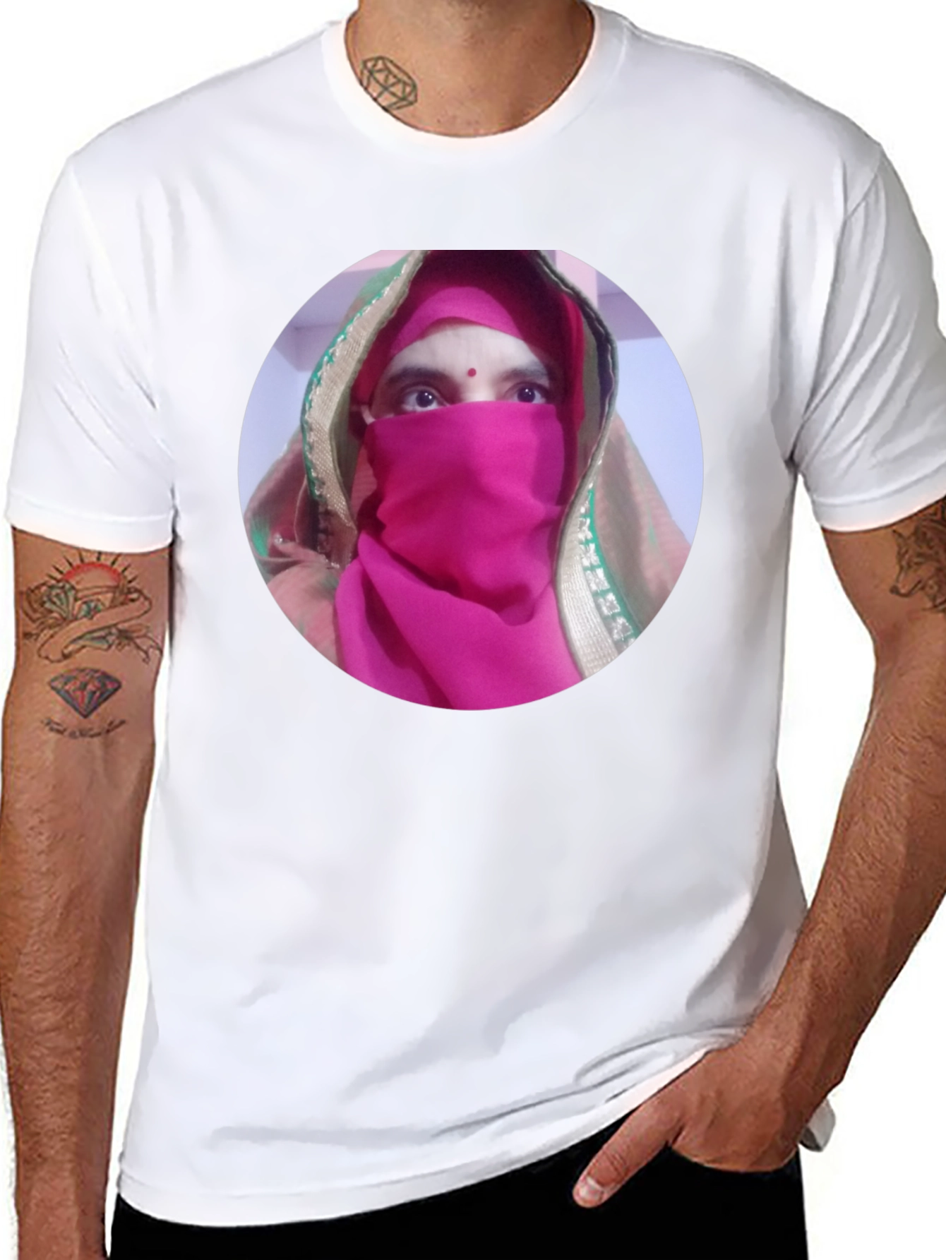 Black T-Shirt with Unique Face Design