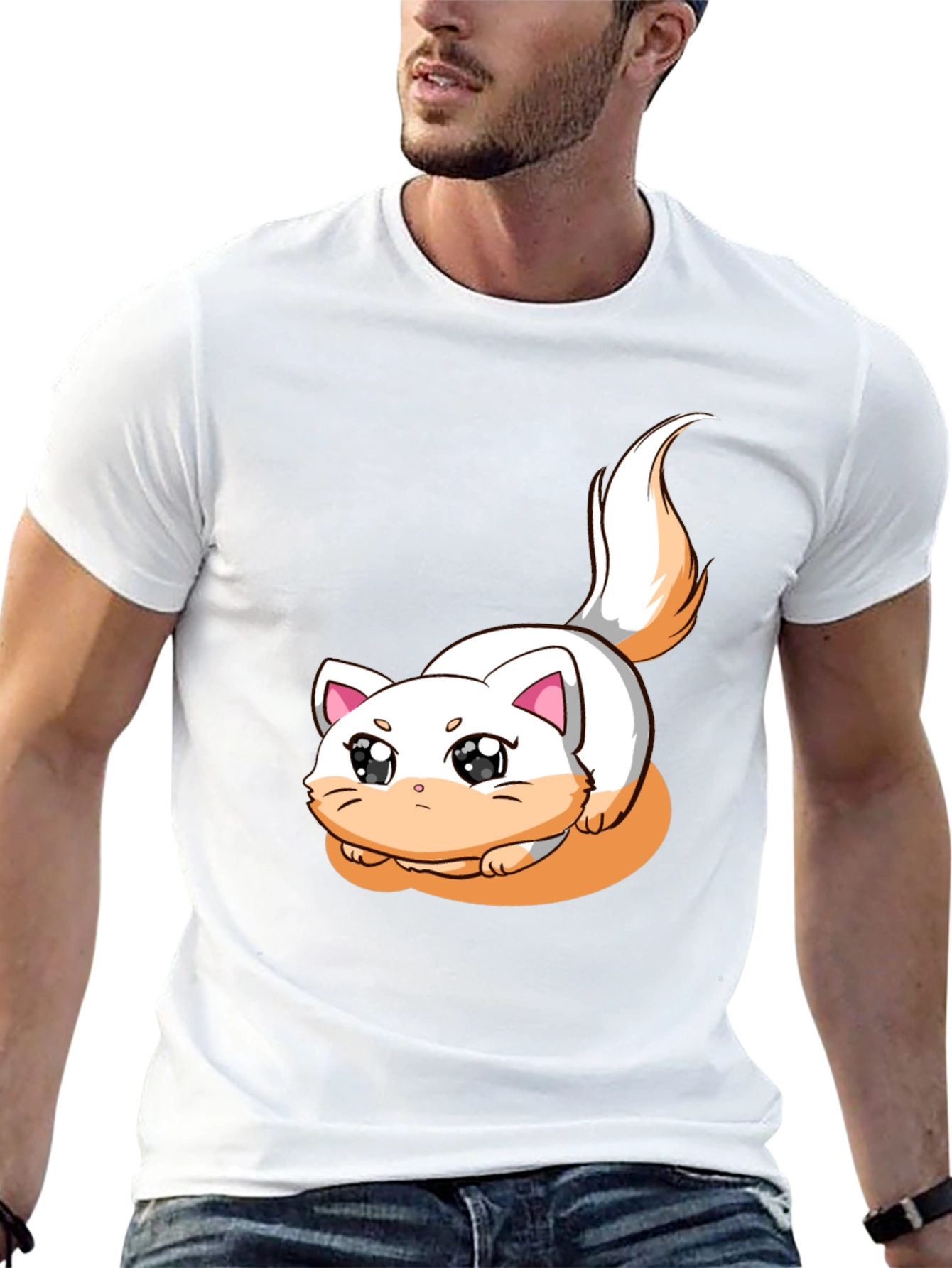 Cute Cartoon Cat Graphic T-Shirt - Black