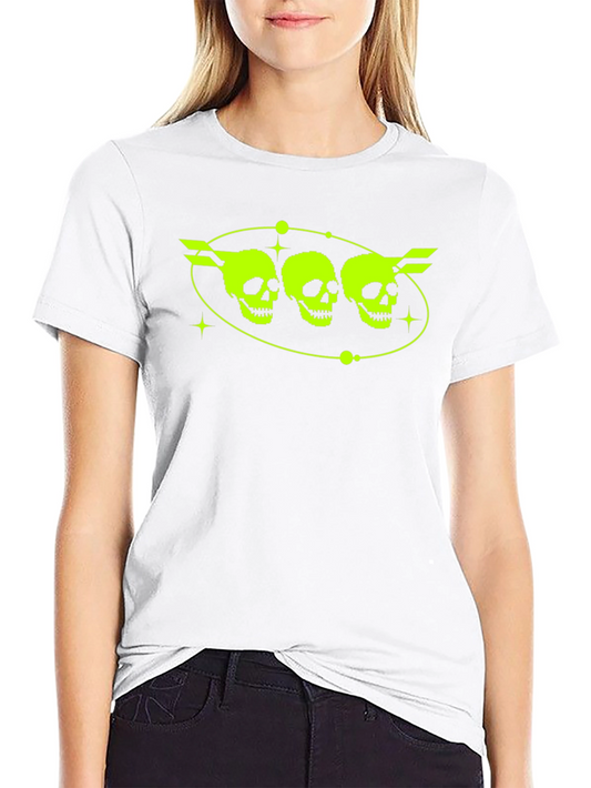 Neon Skull Graphic Tee - Black Crew Neck T-Shirt
